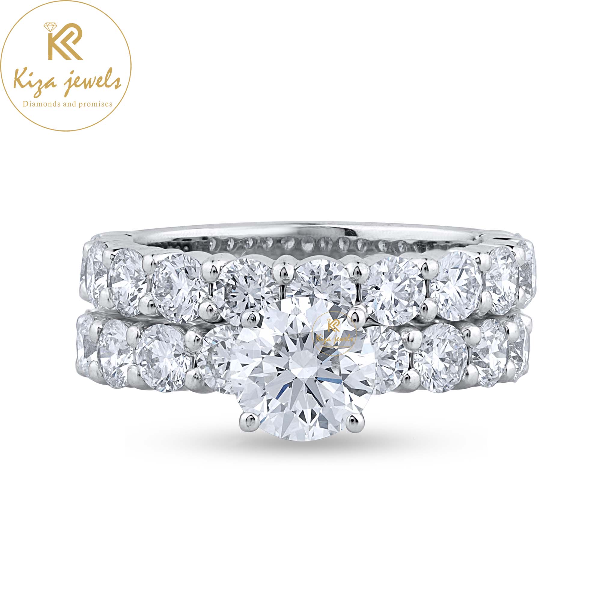 2.96 TDW Round Cut Diamond White Gold Ring With band