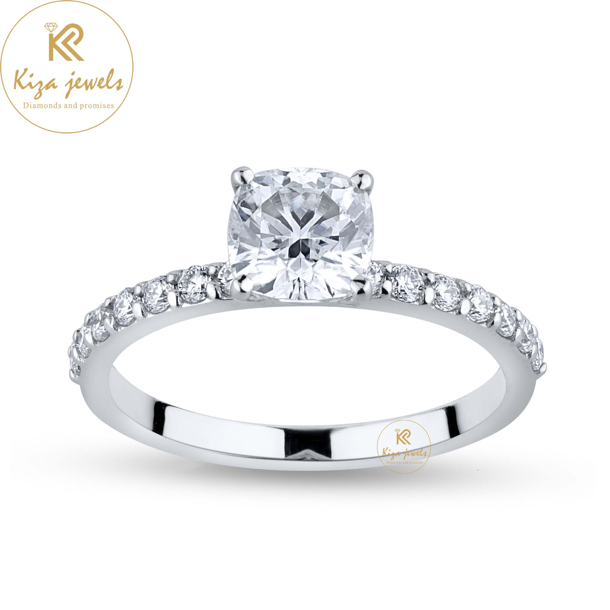 1.34 TDW Cushion And Round Cut Diamond White Gold Ring