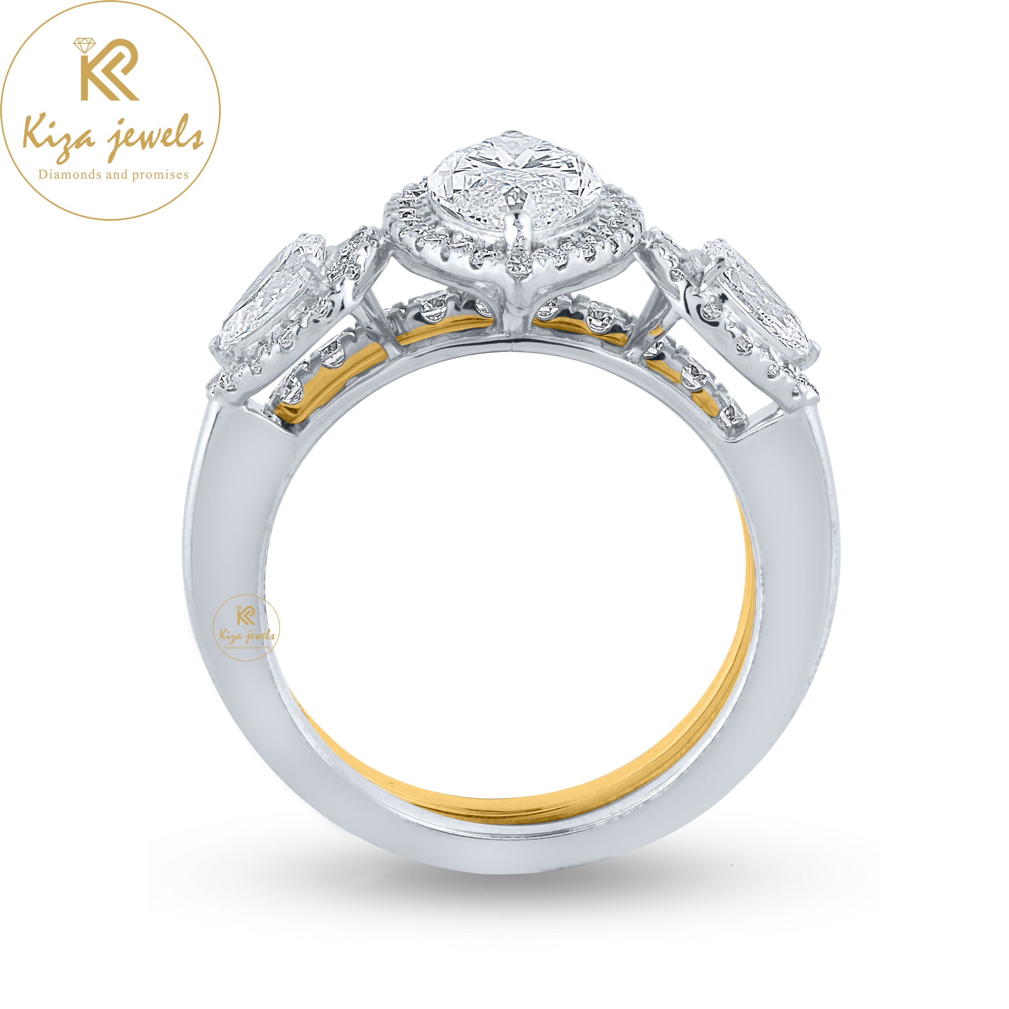 2.09TDW Marquise, Pear& Round Cut Diamond White/Yellow Gold Women's Diamond Ring with band