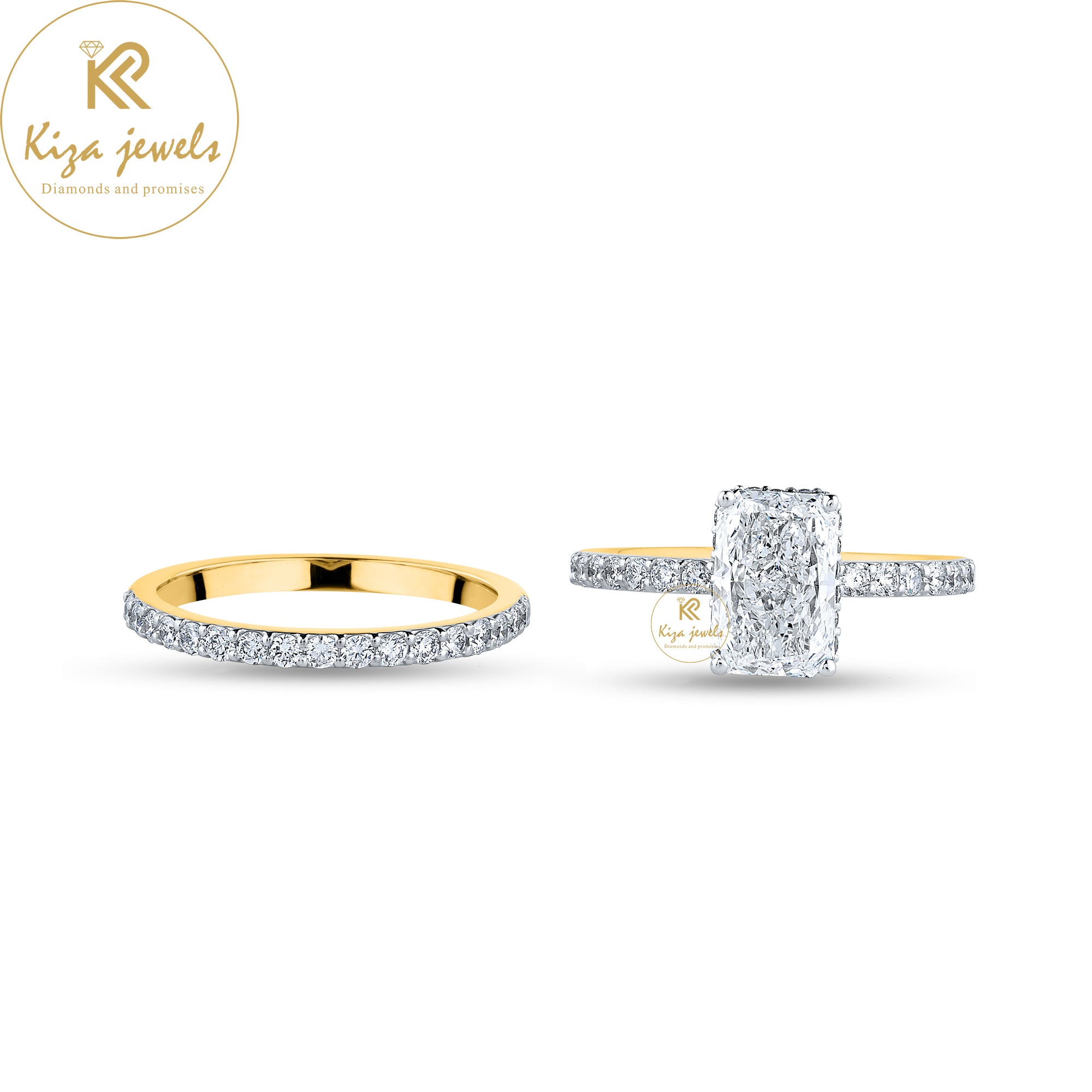 2.74TDW Radiant & Round Cut Diamond Yellow Gold Ring With Band