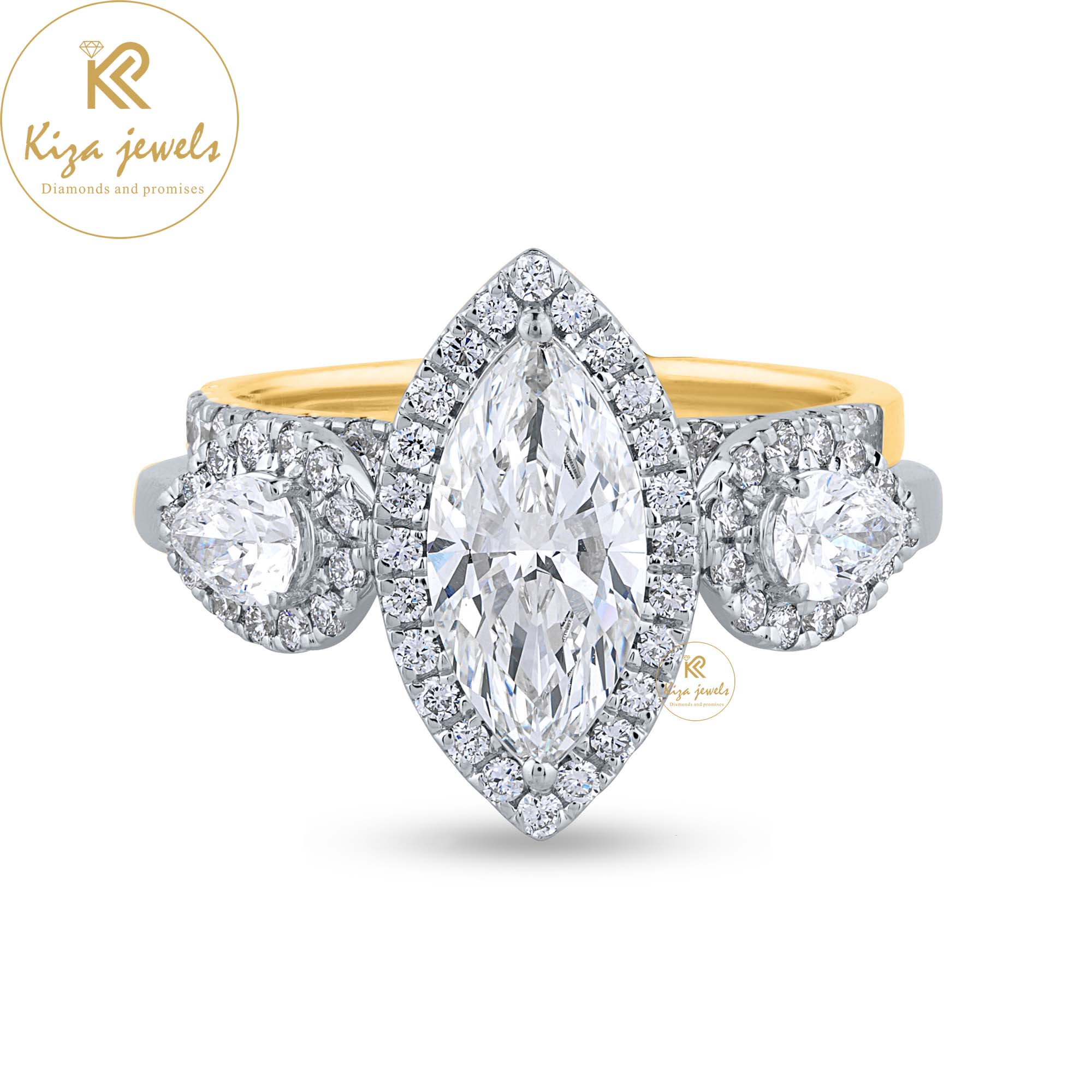 2.09TDW Marquise, Pear& Round Cut Diamond White/Yellow Gold Women's Diamond Ring with band