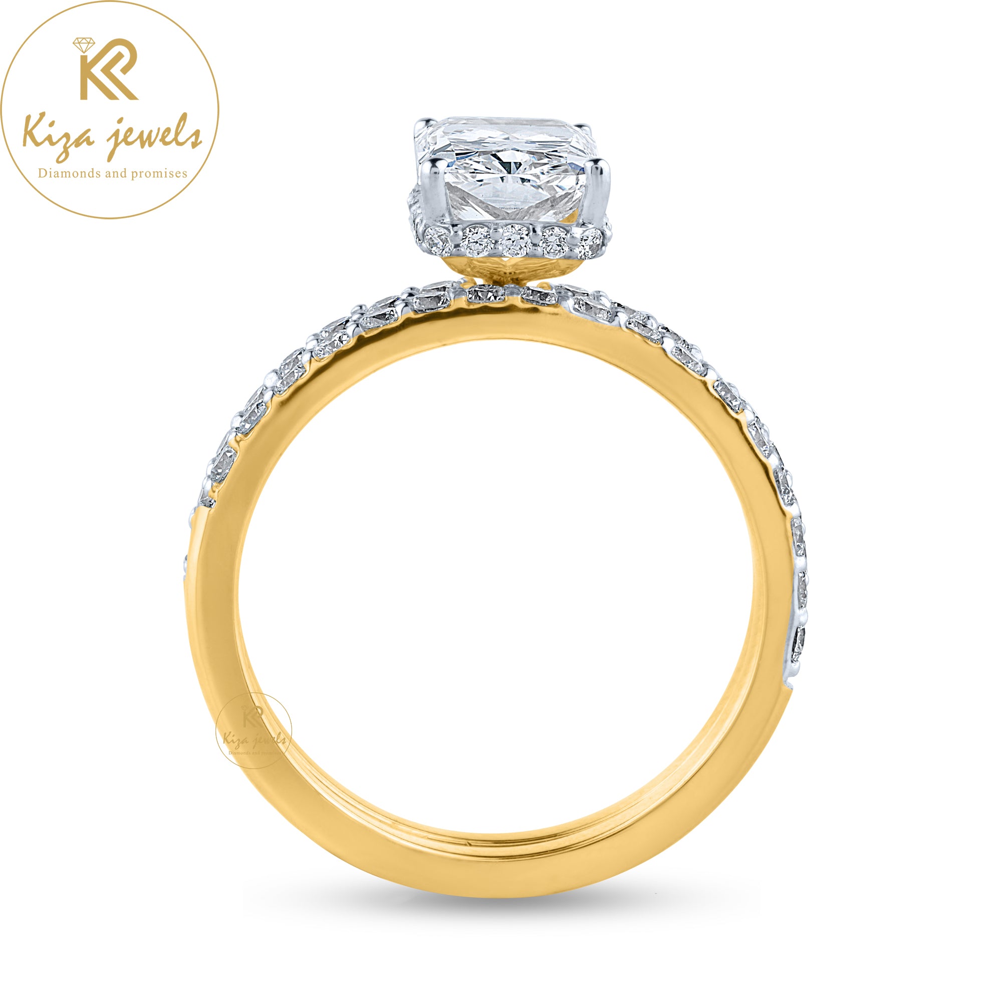 2.74TDW Radiant & Round Cut Diamond Yellow Gold Ring With Band