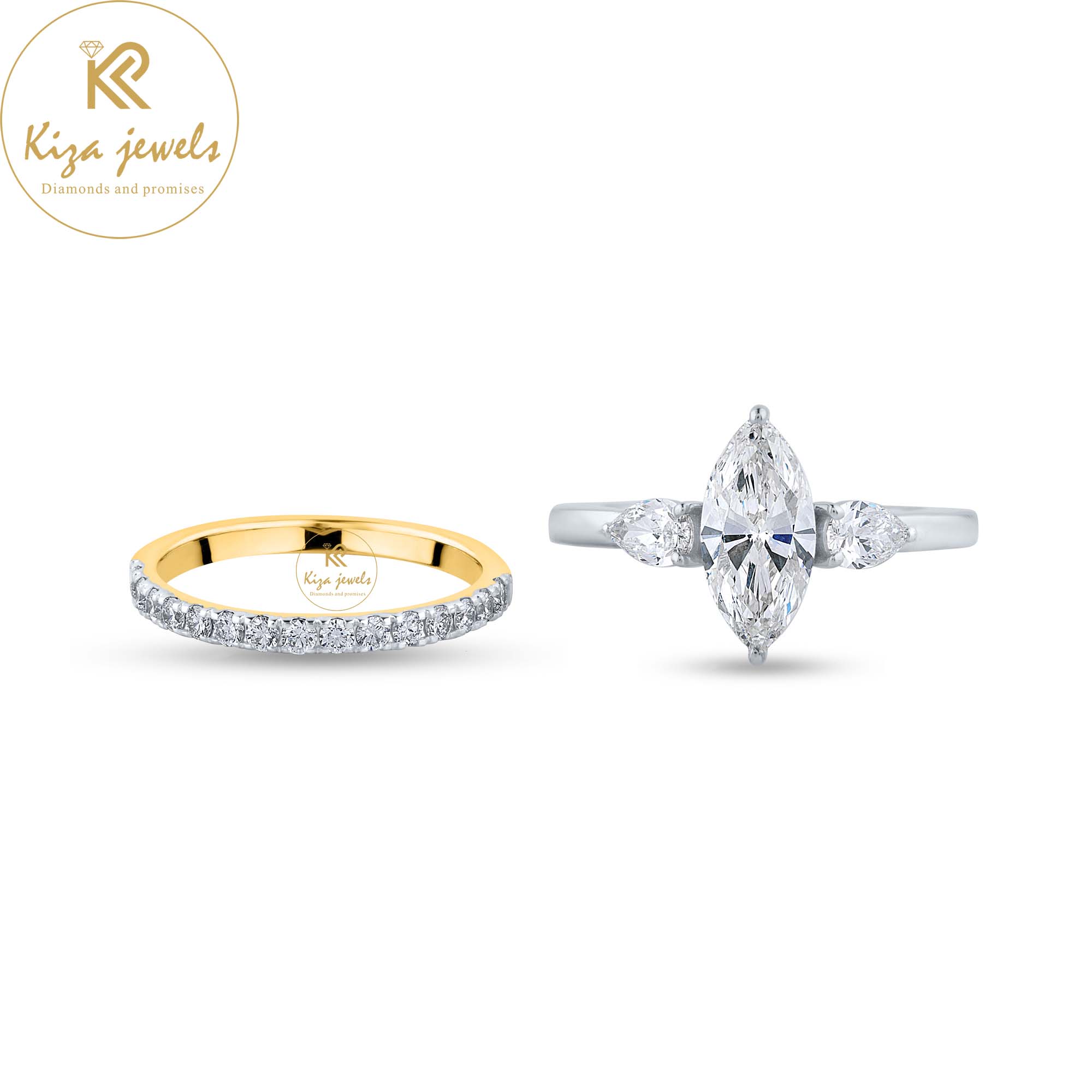 1.89TDW Marquise,Pear&Round Cut Diamond Ring With band