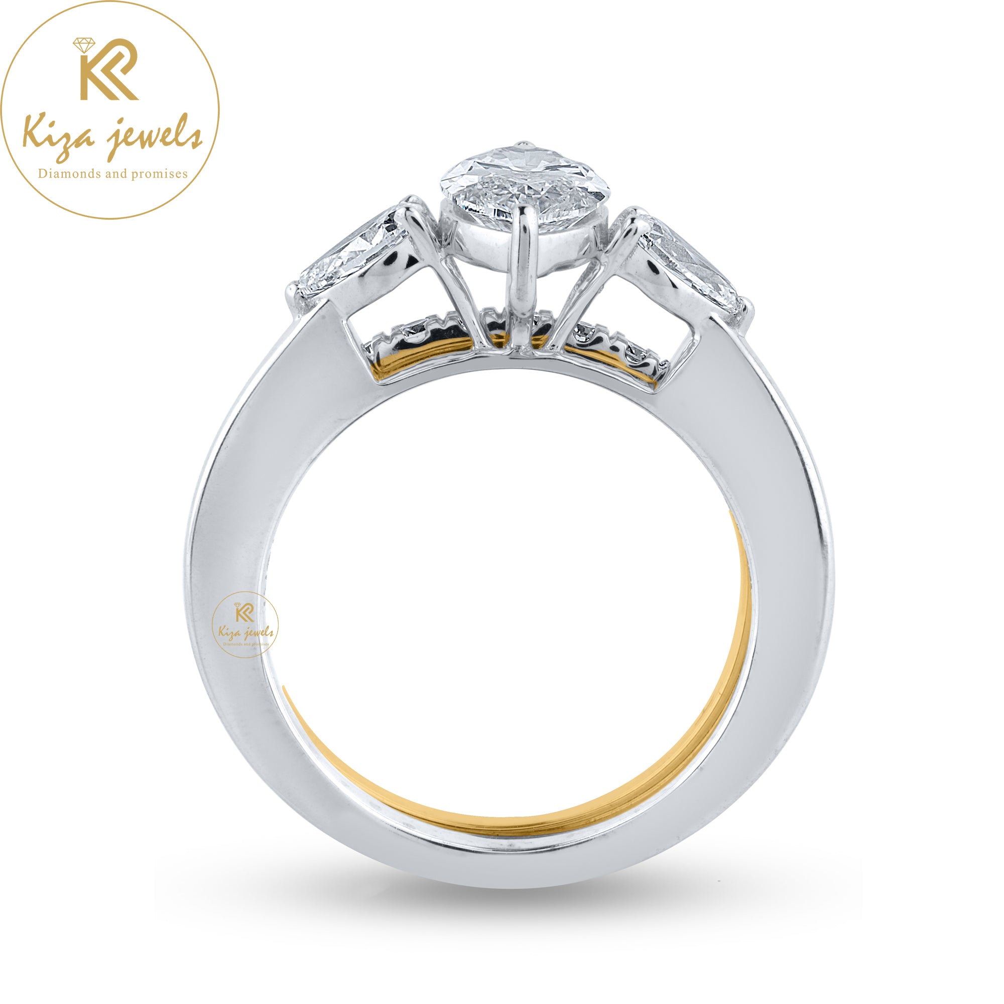 1.89TDW Marquise,Pear&Round Cut Diamond Ring With band