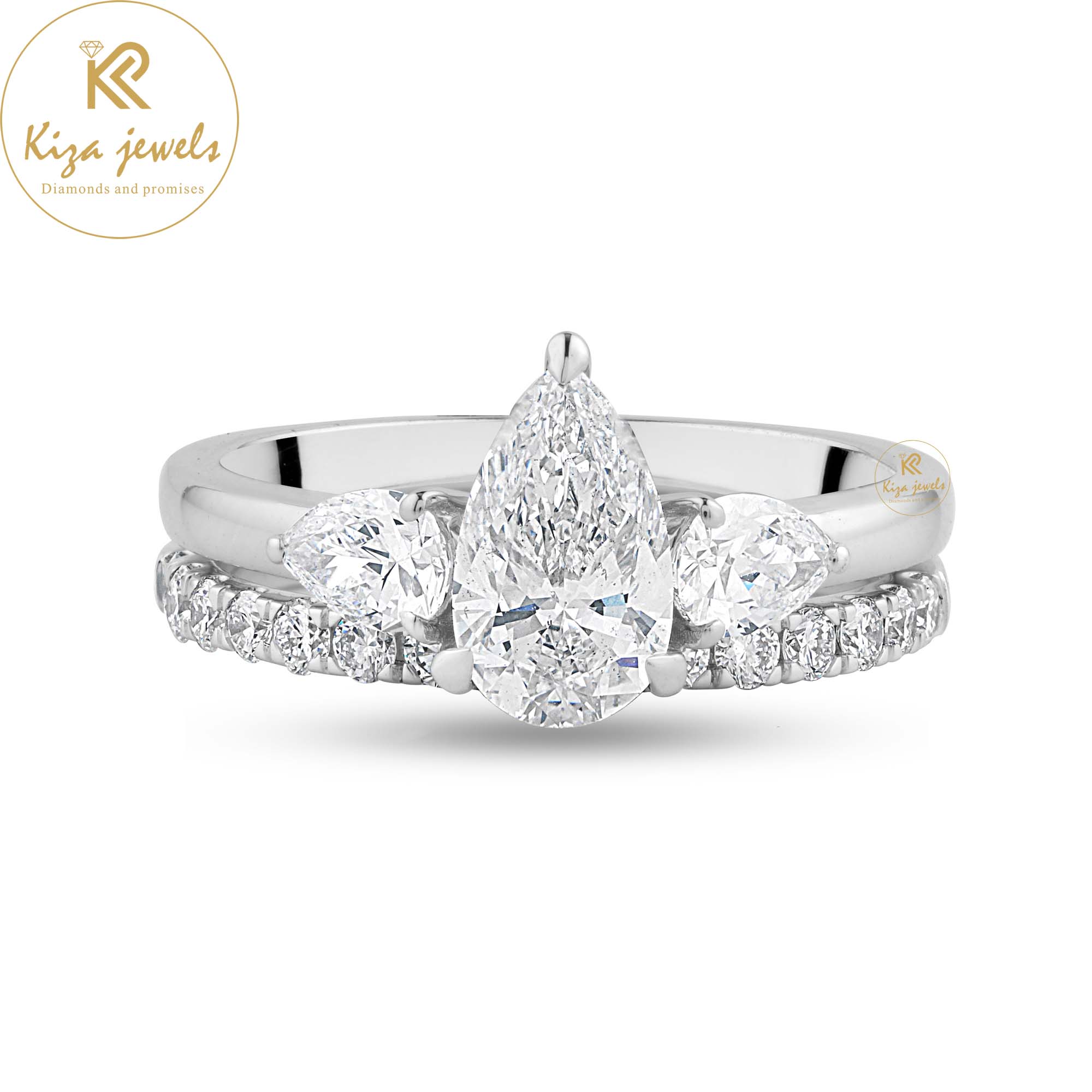 1.17 TDW Pear & Round Cut Women's Diamond Ring With Band