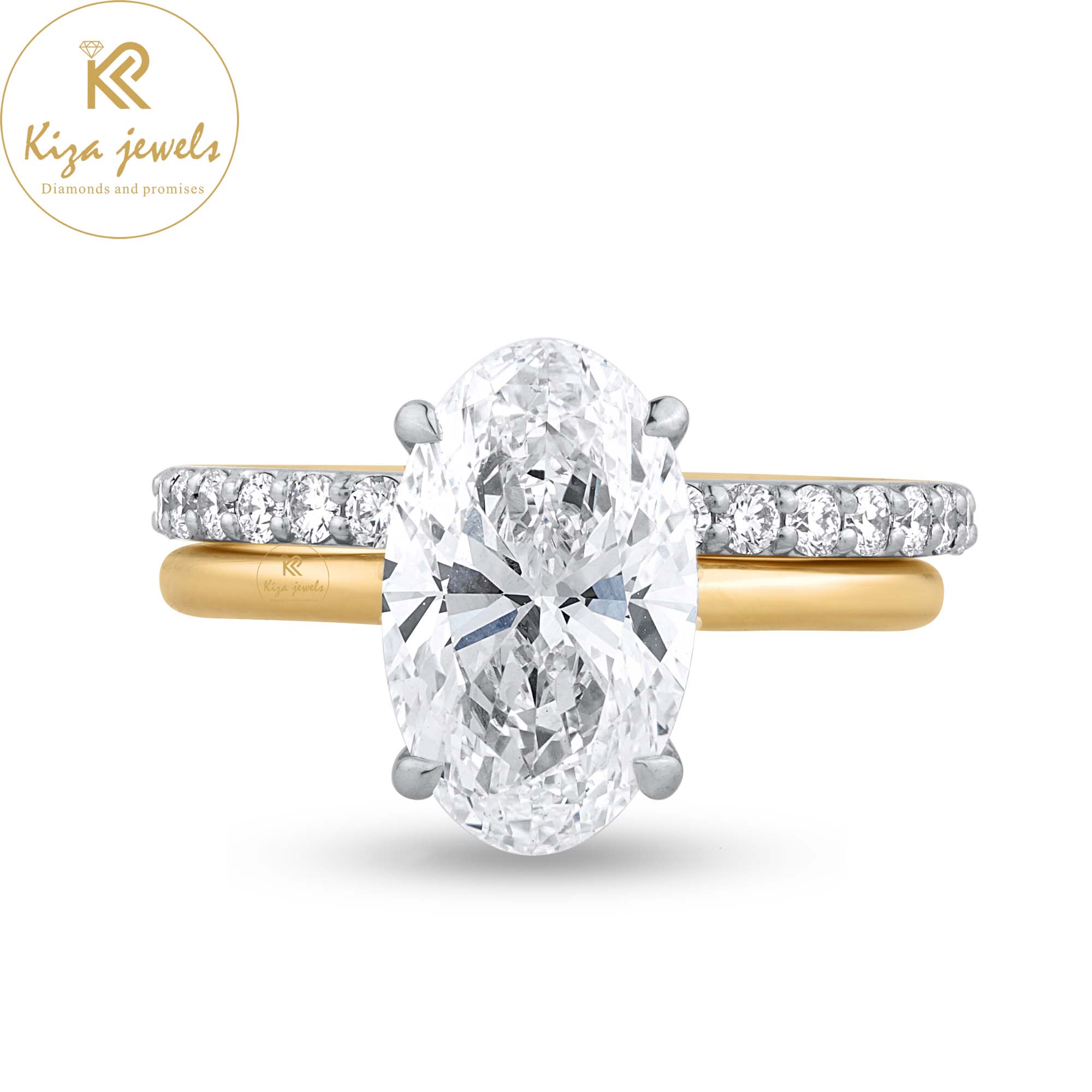 2.64 TDW Oval & Round Cut Women's Diamond Ring With Band