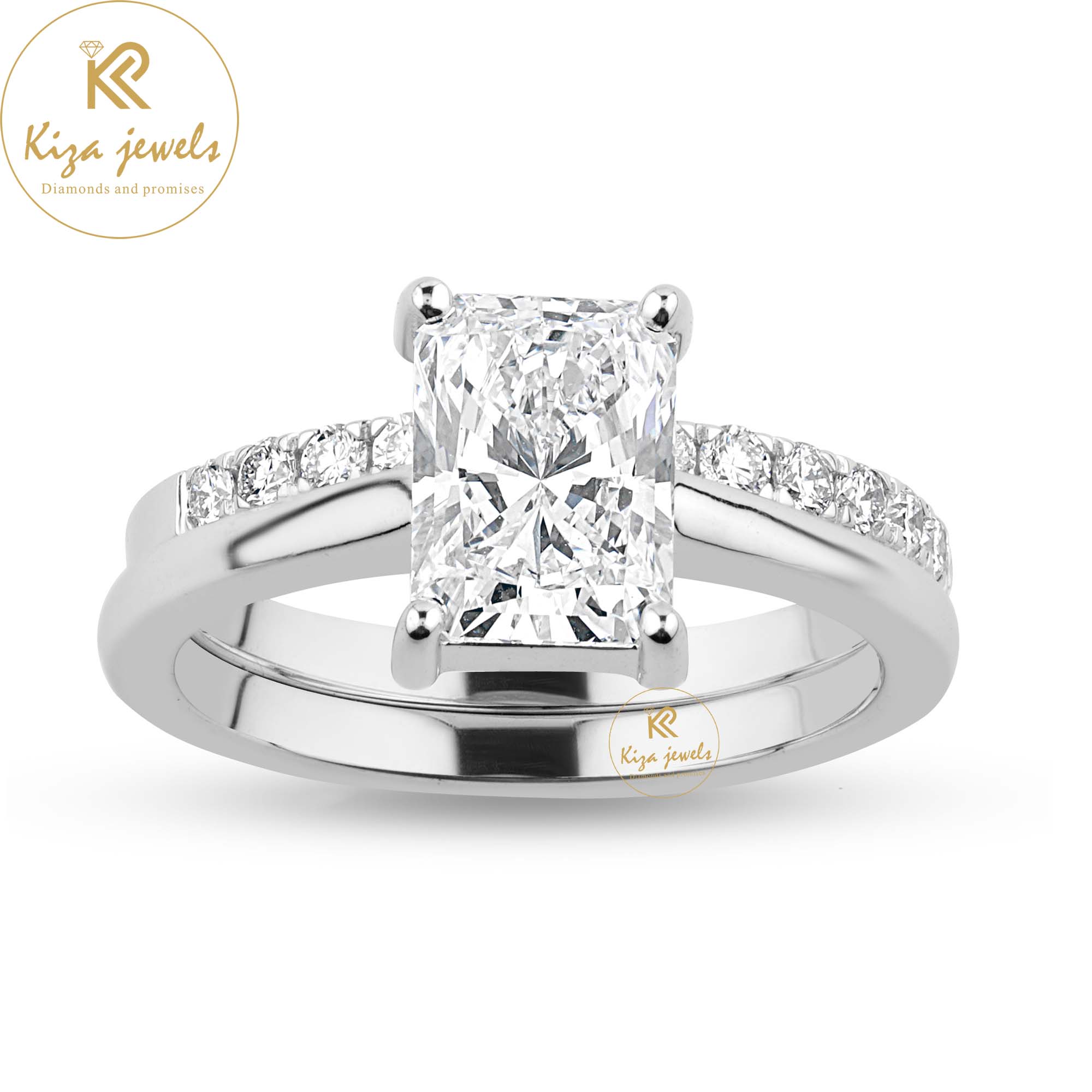 1.70 TDW Radiant Cut Women's Diamond Ring With Band