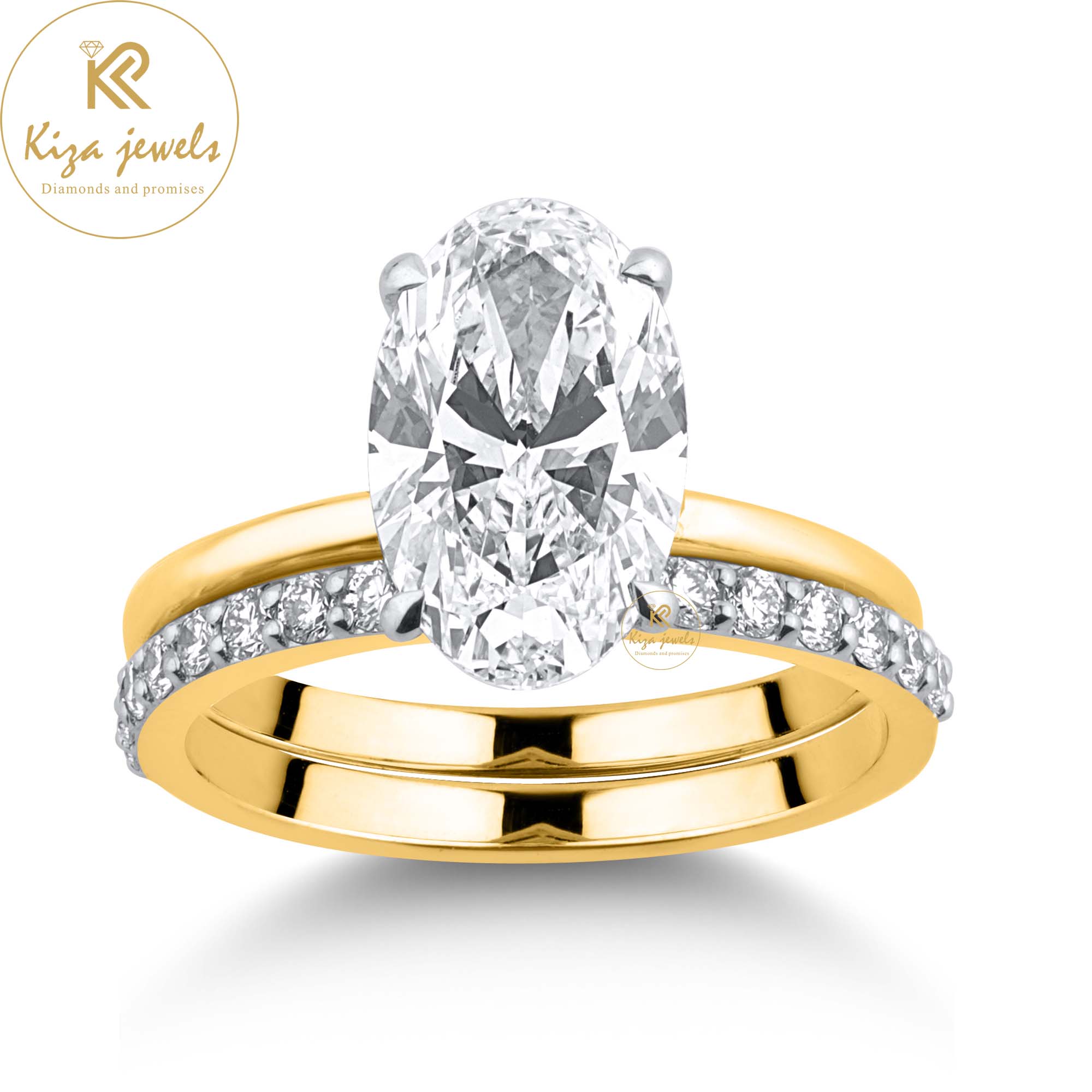 2.64 TDW Oval & Round Cut Women's Diamond Ring With Band