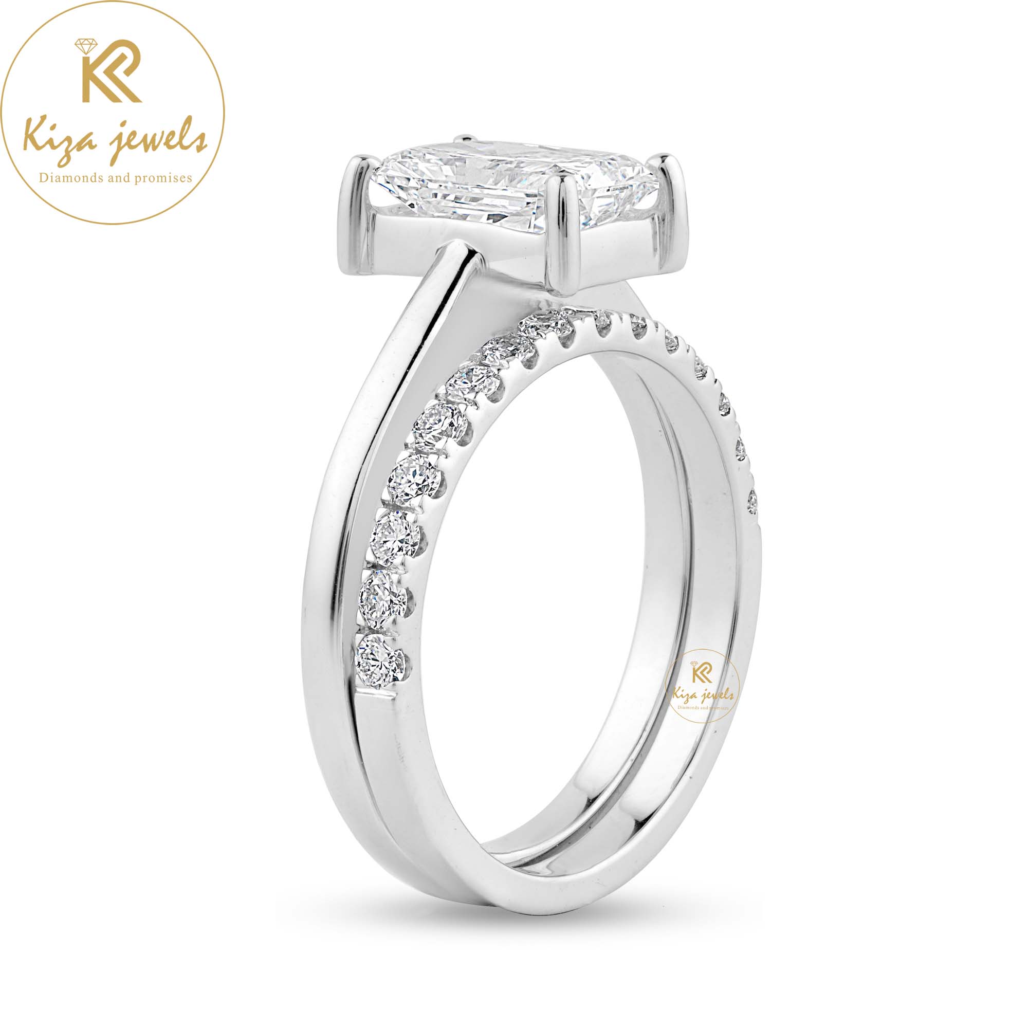 1.70 TDW Radiant Cut Women's Diamond Ring With Band