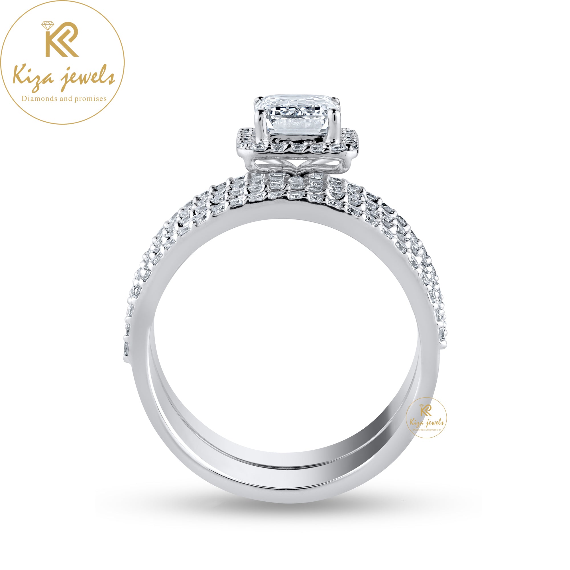 2.66 TDW Emerald ,Baguette & Round Cut Diamond White Gold Ring with Band
