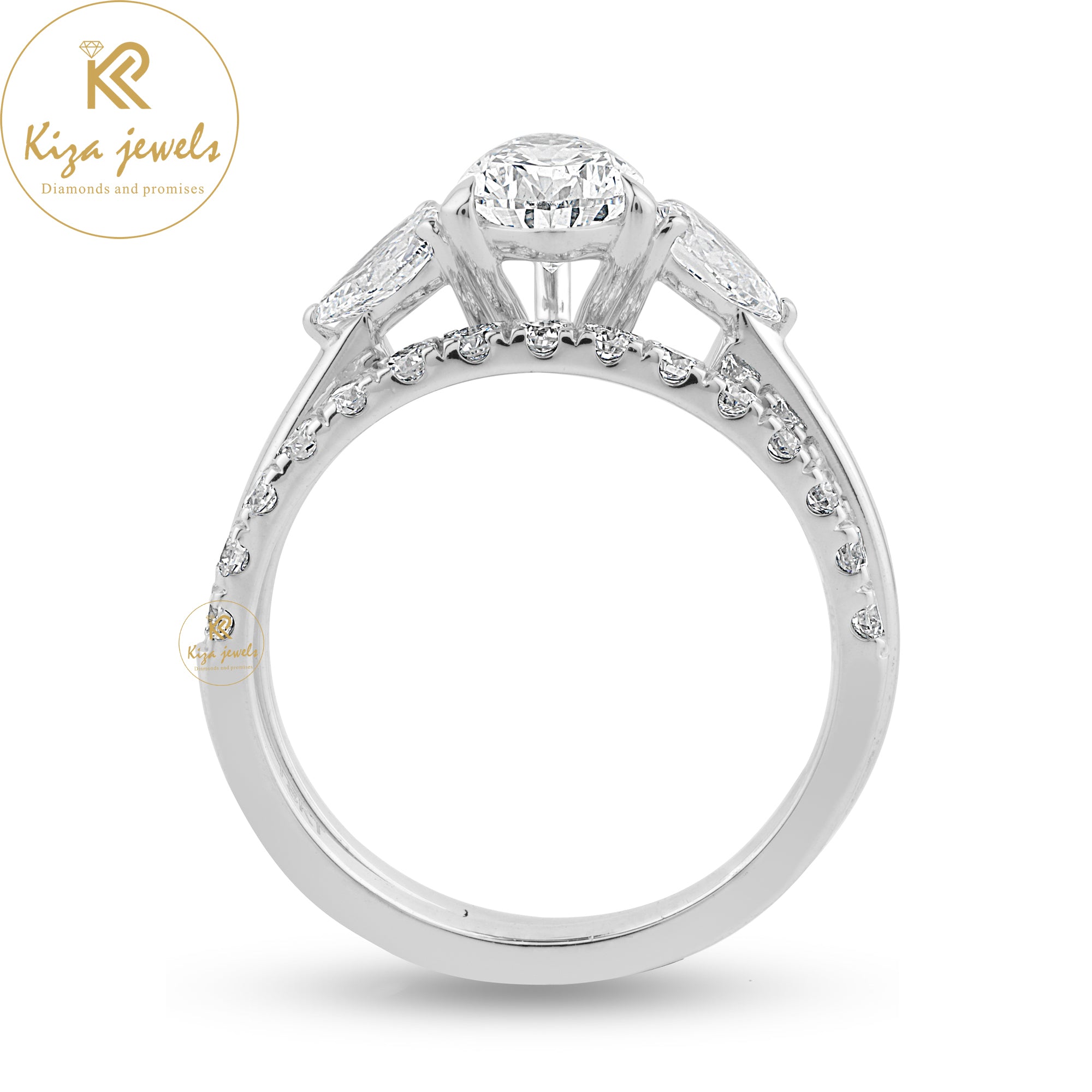 1.17 TDW Pear & Round Cut Women's Diamond Ring With Band