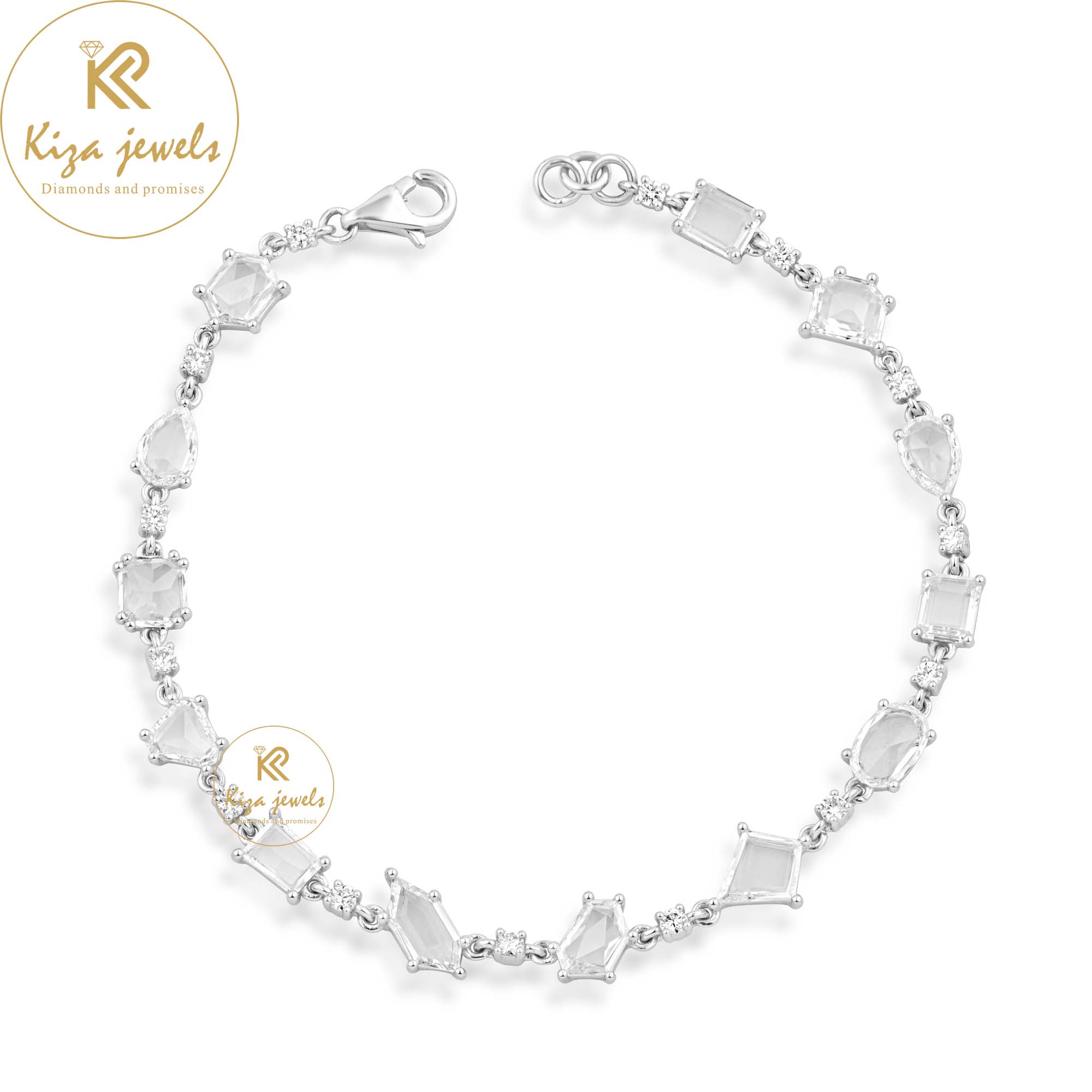 4.49 TDW Rose Cut & Round Cut Diamond Slider Bracelet