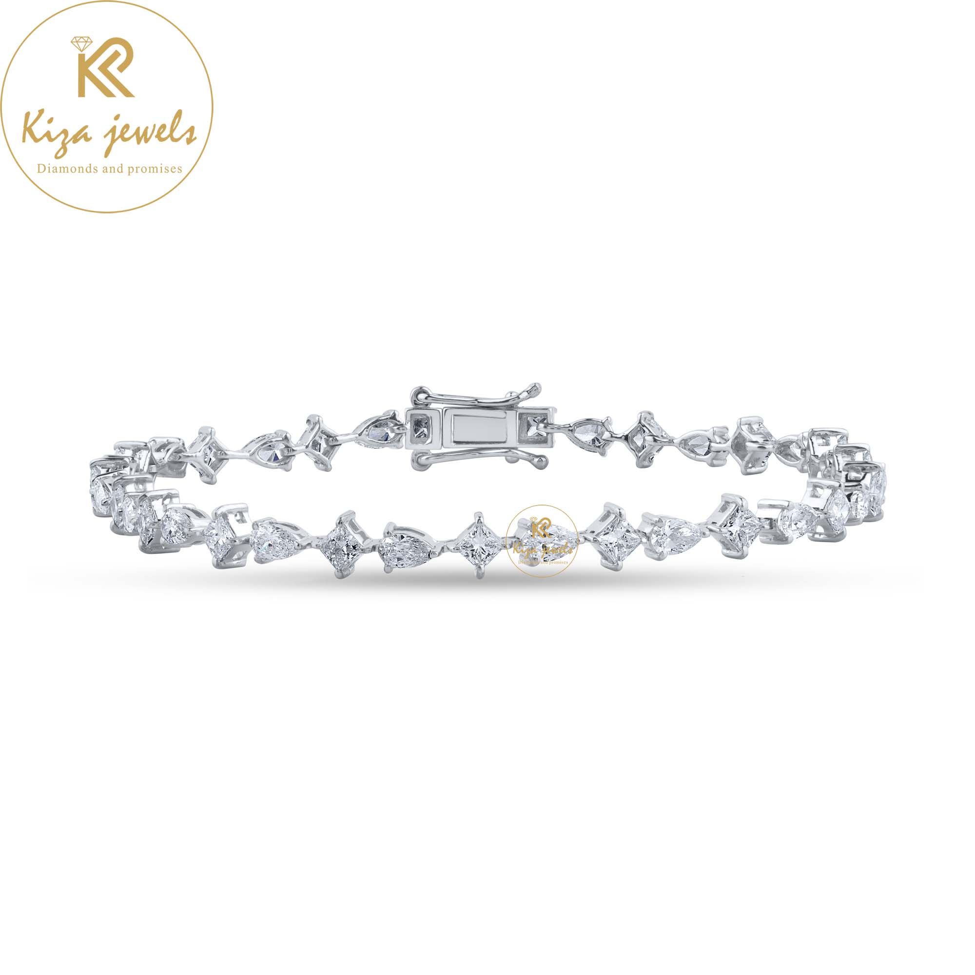 3.43 TDW Princess & Pear Diamond White Gold Slider Bracelet