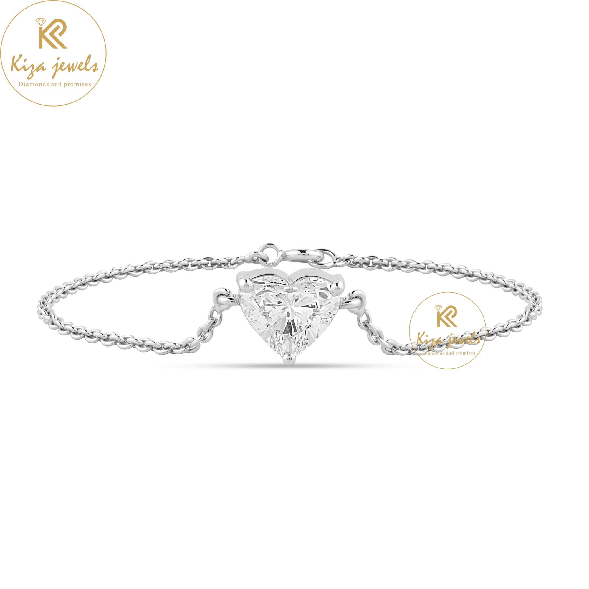 3.09 CT Heart Cut Diamond Solitaire charm Bracelet