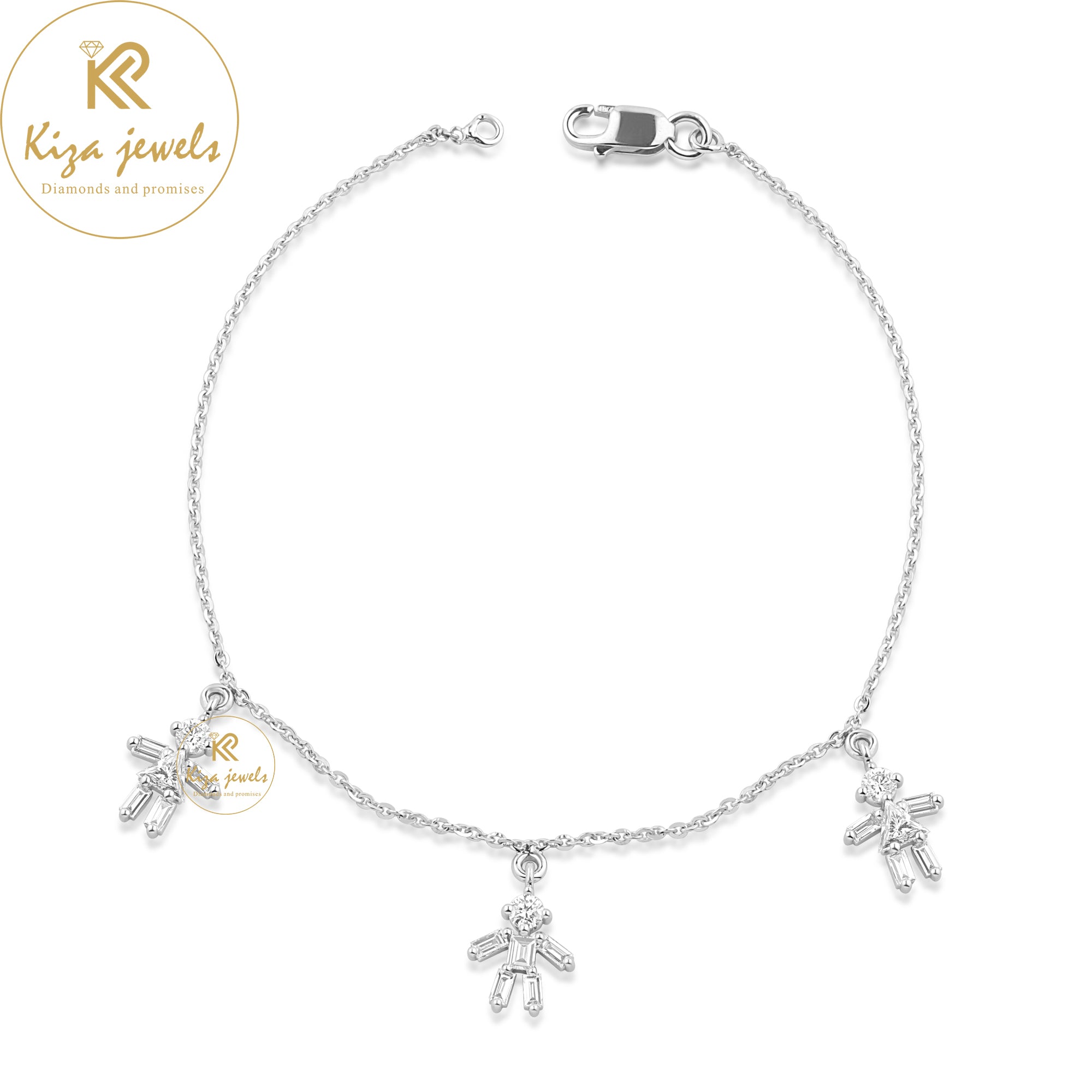 1.12 TDW Round, Triangle & Baguette Diamond charm Bracelet