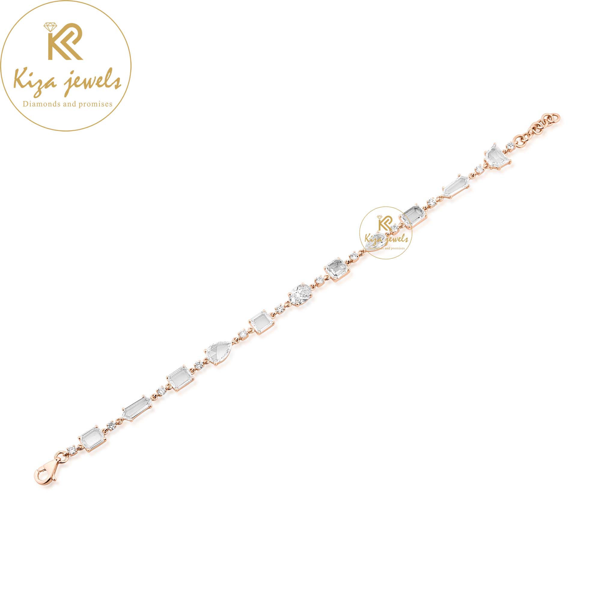 3.95 TDW Rose Cut, Oval & Round Cut Diamond Slider Bracelet