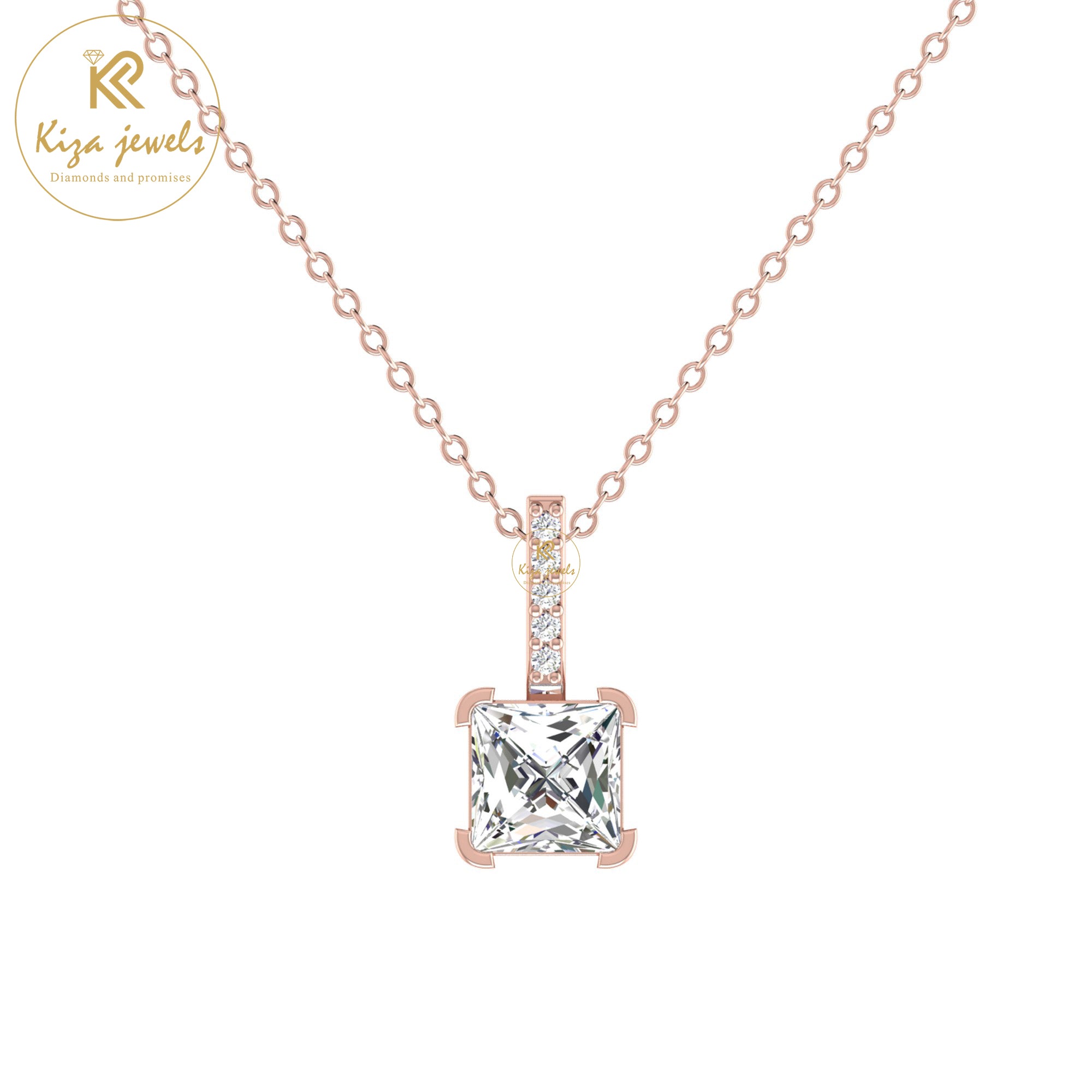 0.34 TDW Round & Princess Cut Diamond Custom Pendant With Chain