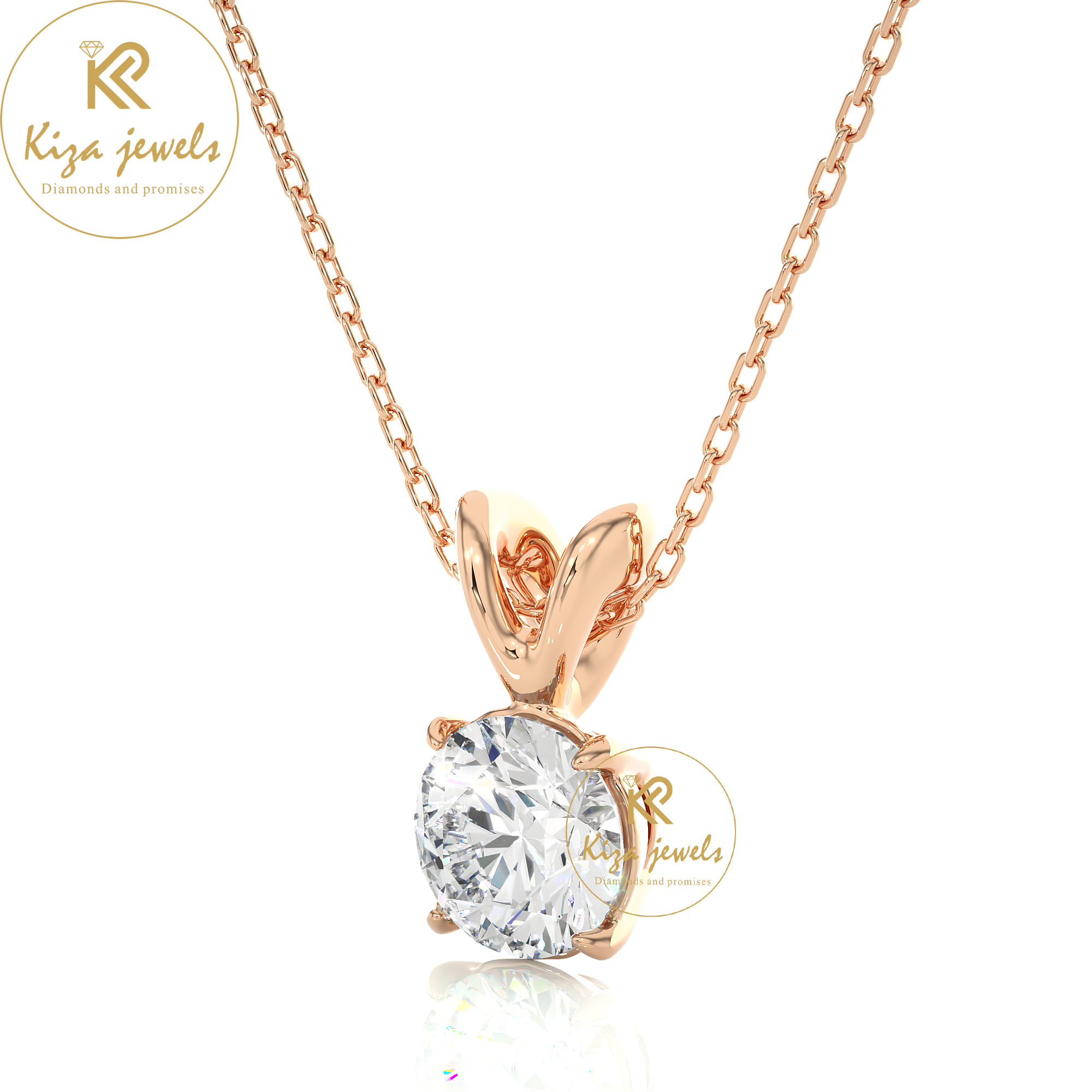 0.59 TDW Round Cut Diamond Solitaire Pendant With Chain