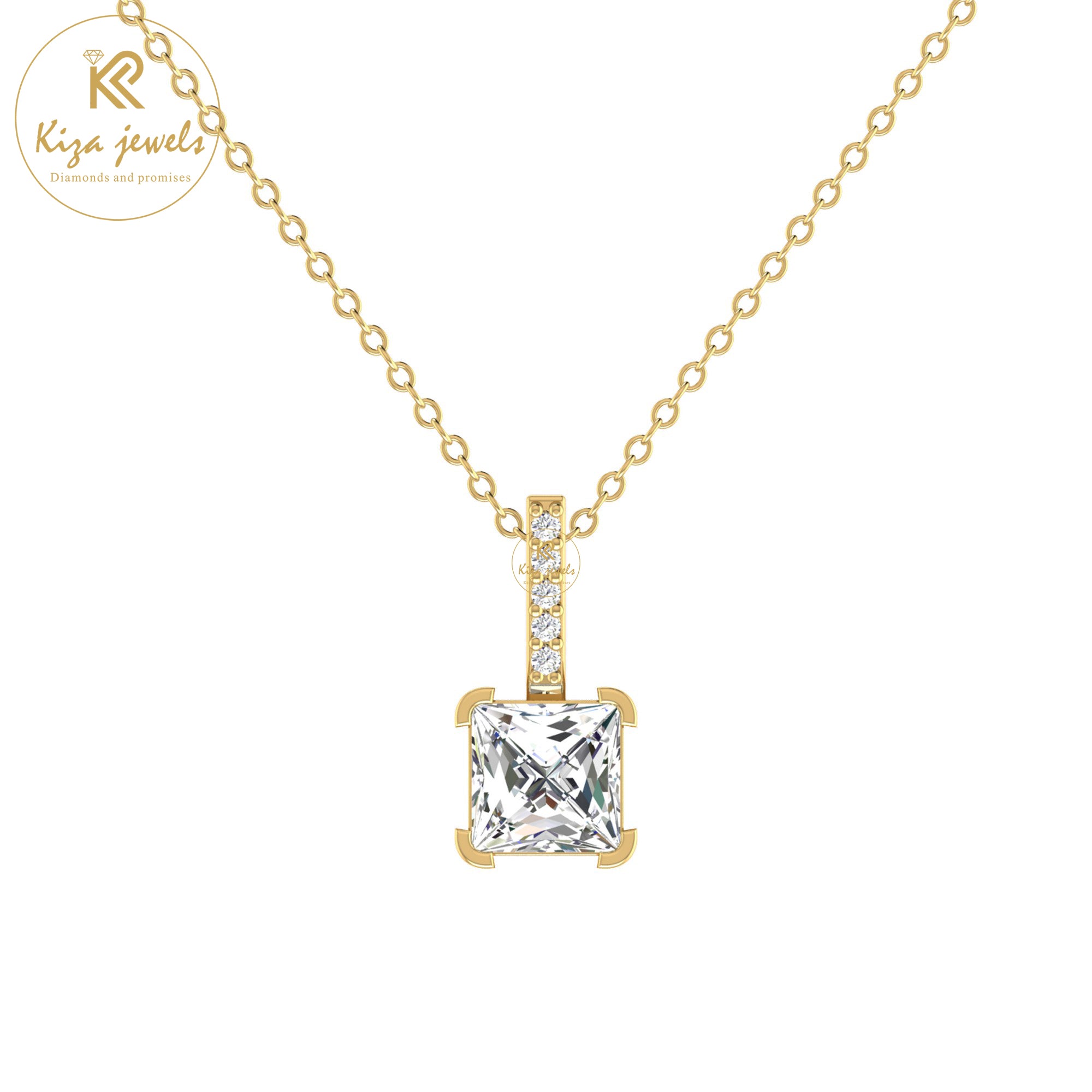 0.34 TDW Round & Princess Cut Diamond Custom Pendant With Chain