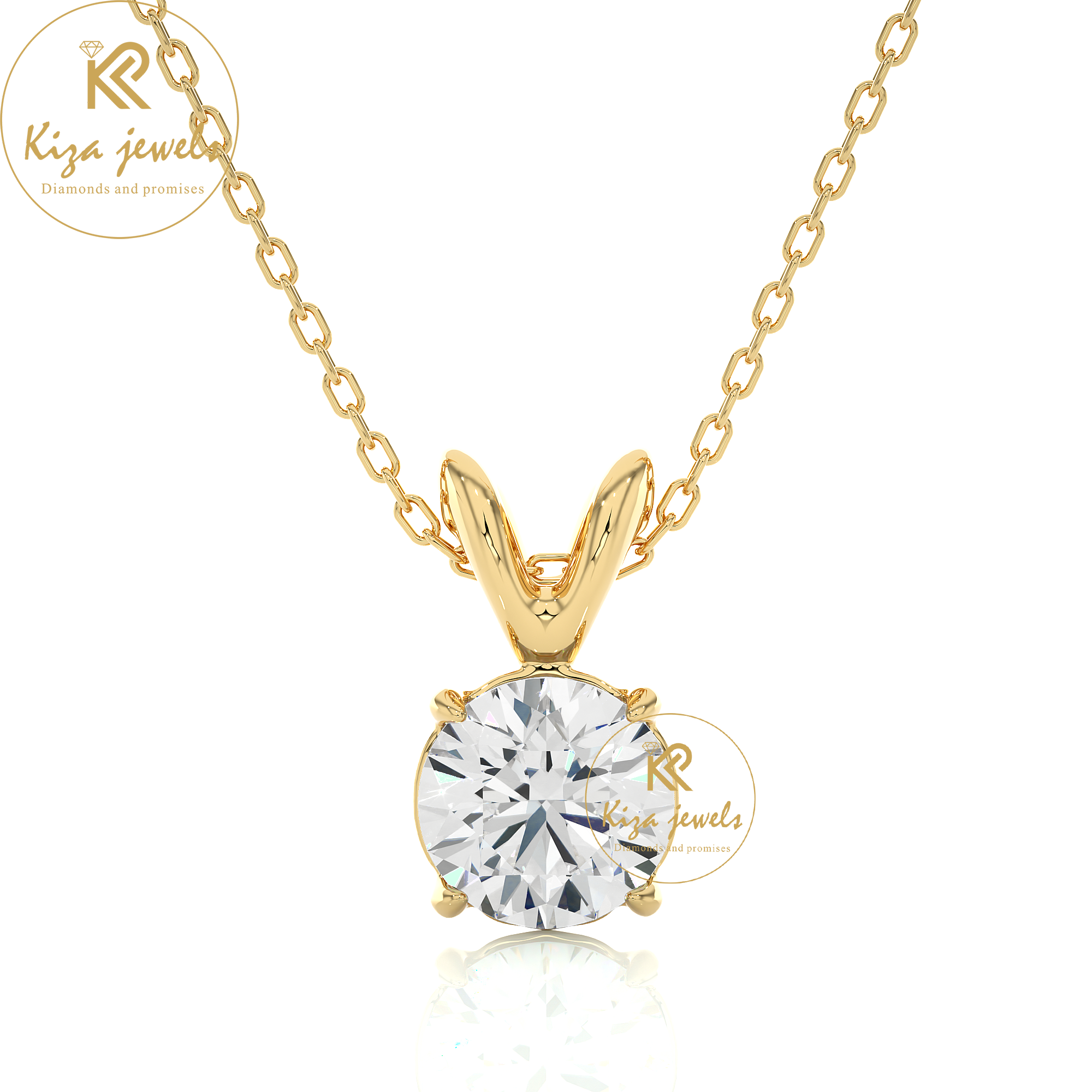 0.59 TDW Round Cut Diamond Solitaire Pendant With Chain