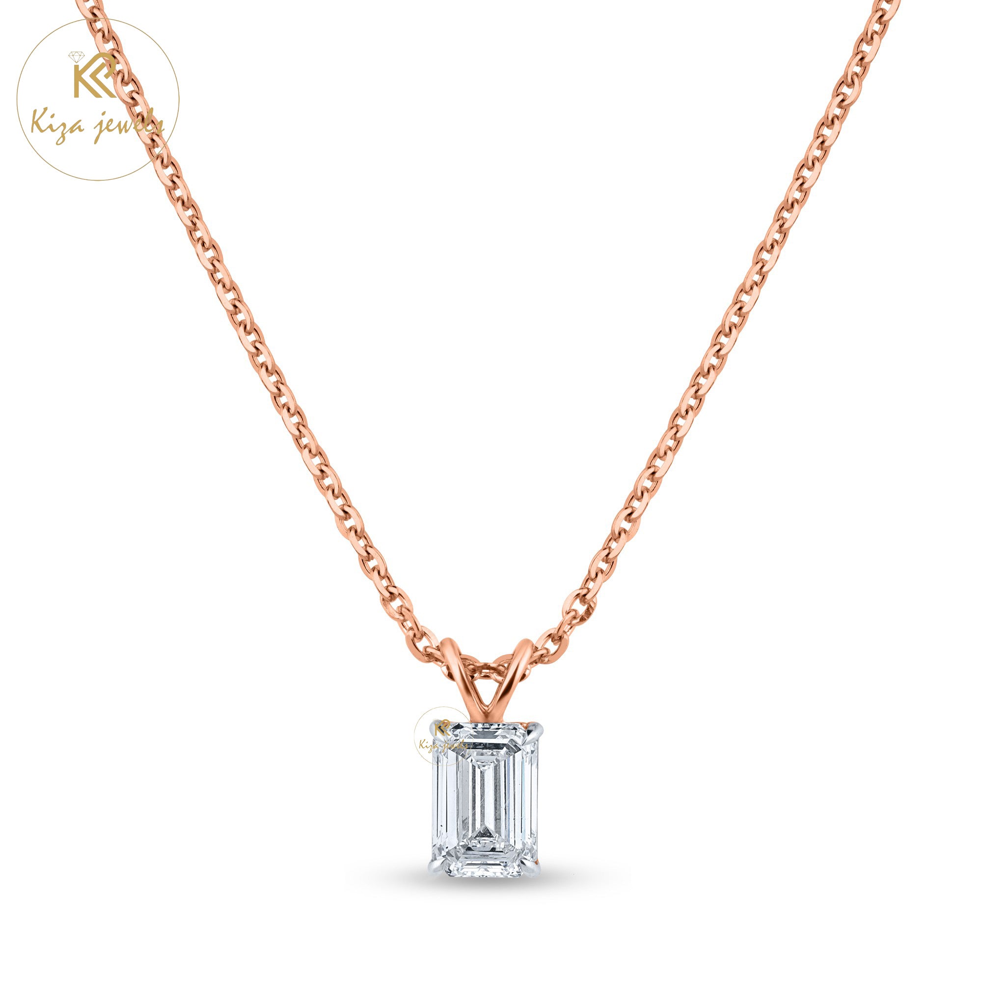 1.30 TDW Emerald Cut Diamond Solitaire Pendant With Chain