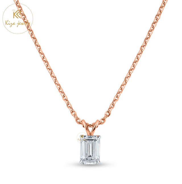 1.30 TDW Emerald Cut Diamond Solitaire Pendant With Chain