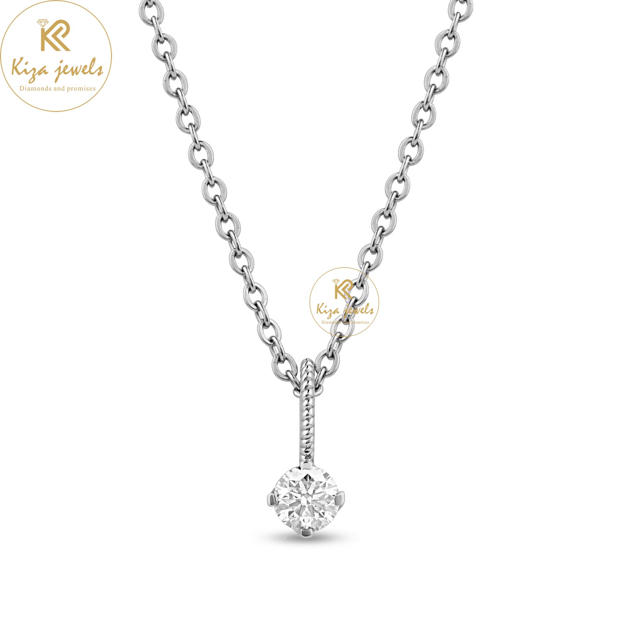 0.33 TDW Round Brilliant Cut Diamond Solitaire Pendant With Chain