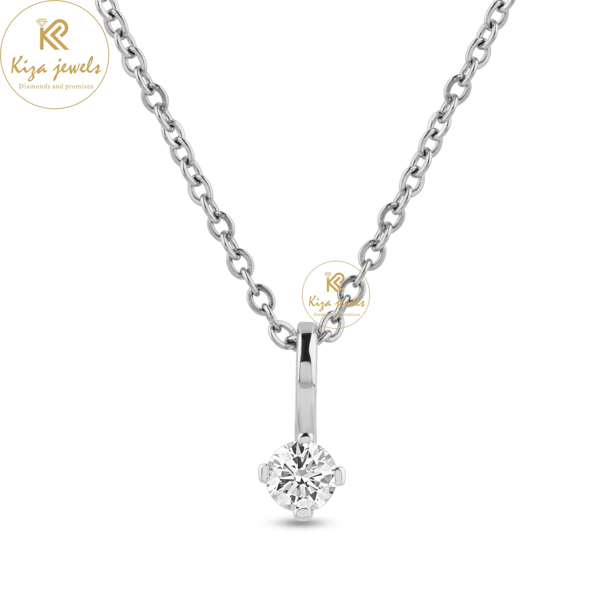 0.30 TDW Round Cut Diamond Solitaire Pendant With Chain