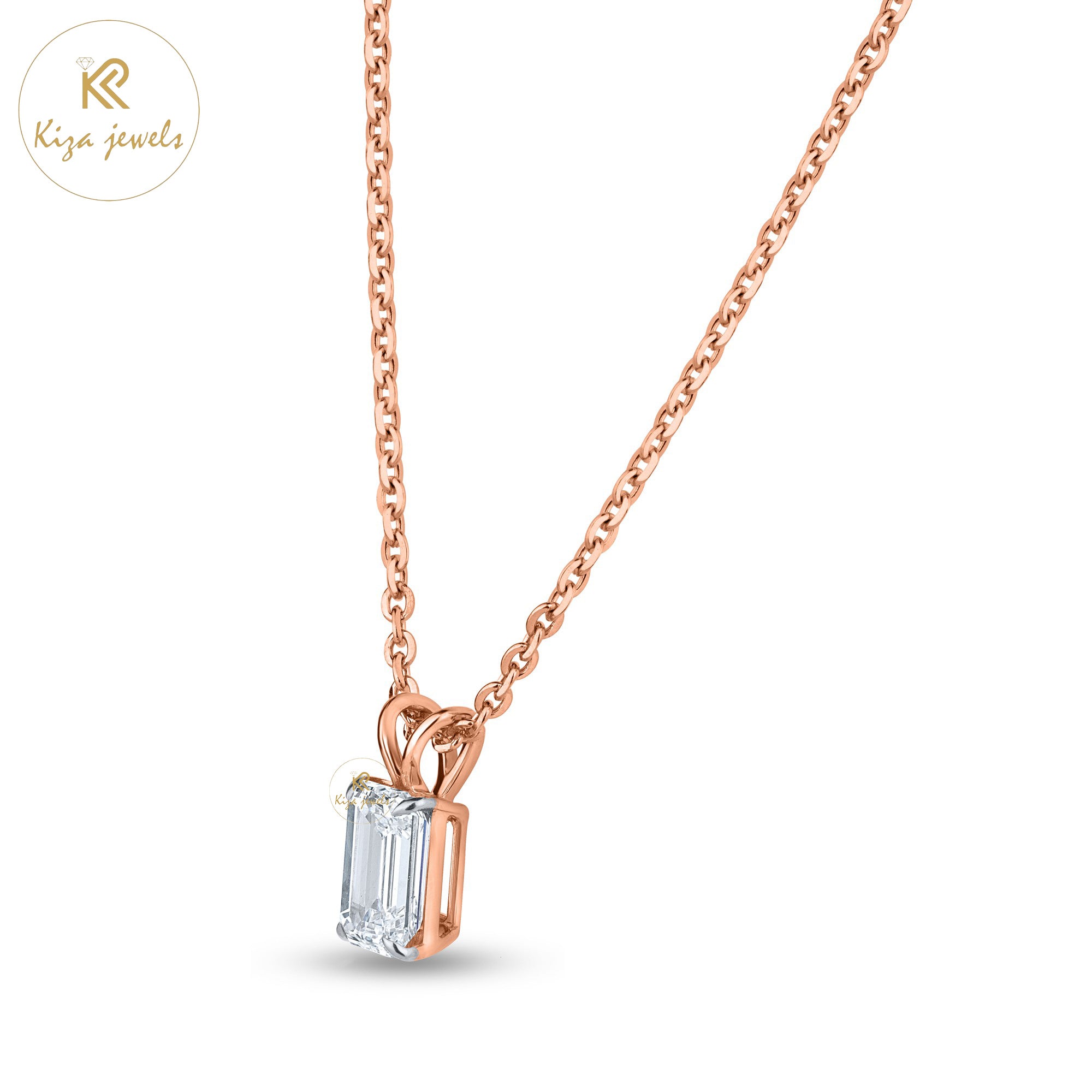 1.30 TDW Emerald Cut Diamond Solitaire Pendant With Chain