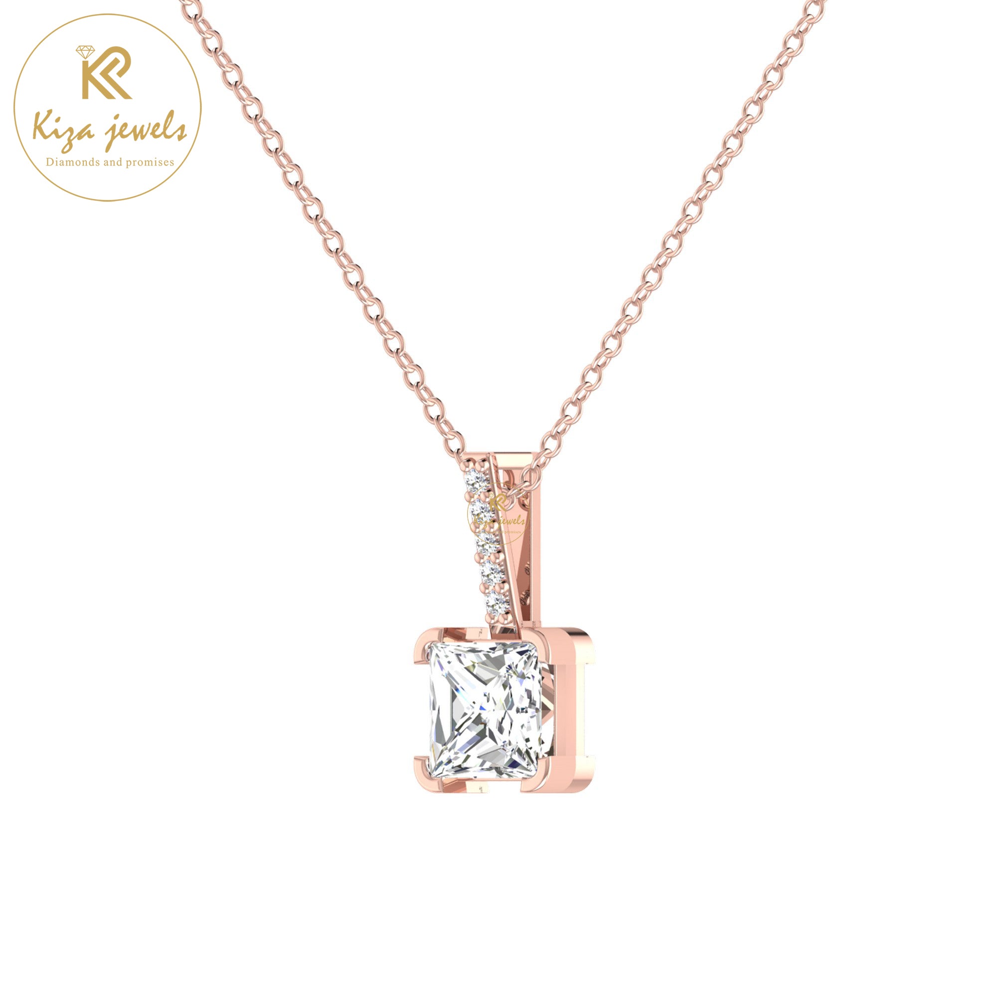 0.34 TDW Round & Princess Cut Diamond Custom Pendant With Chain