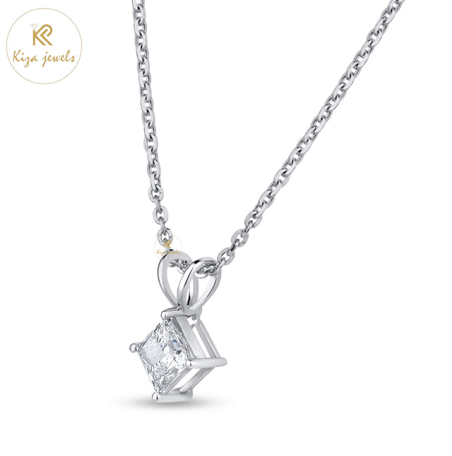 1.00 TDW Princess Cut Diamond Solitaire Pendant With Chain