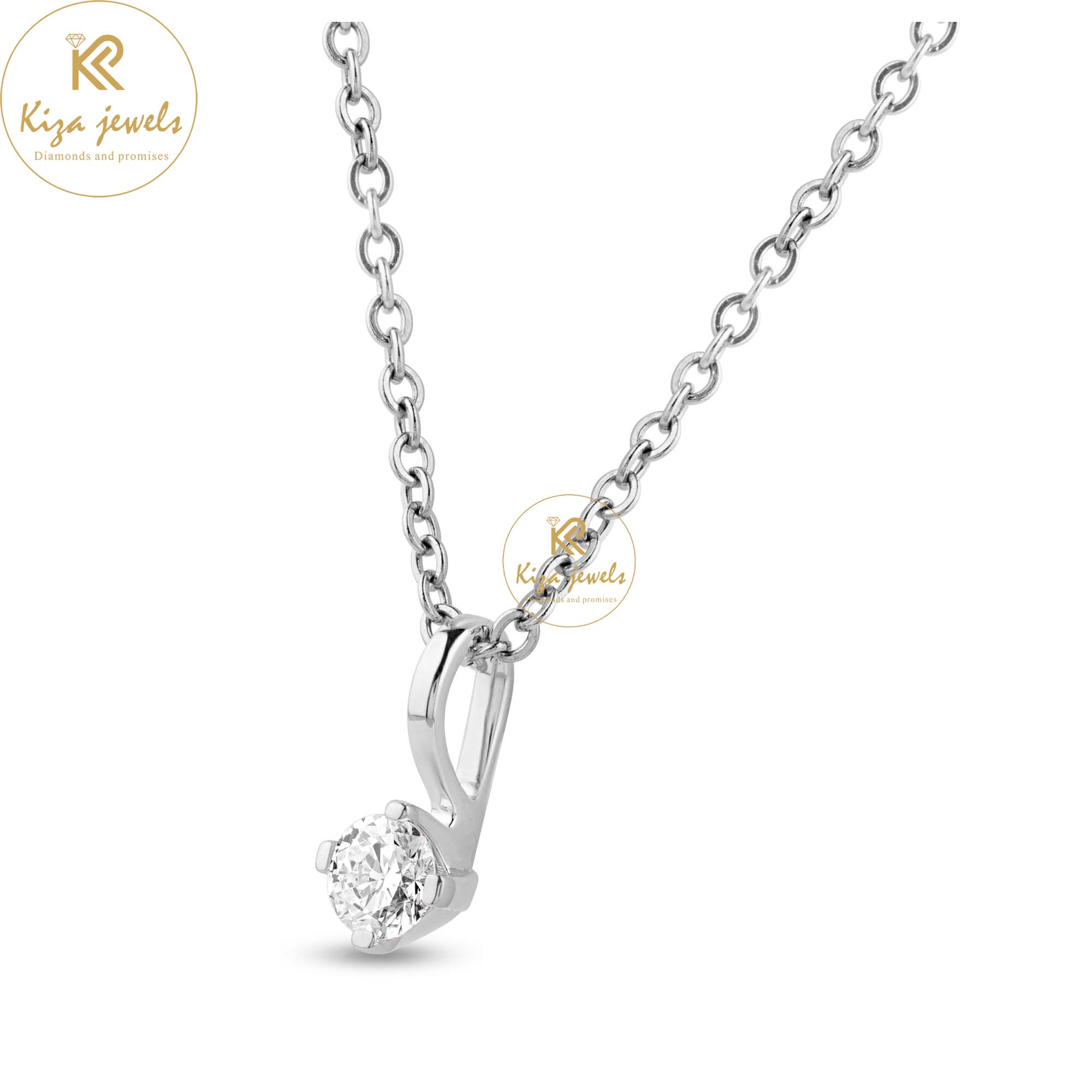 0.30 TDW Round Cut Diamond Solitaire Pendant With Chain