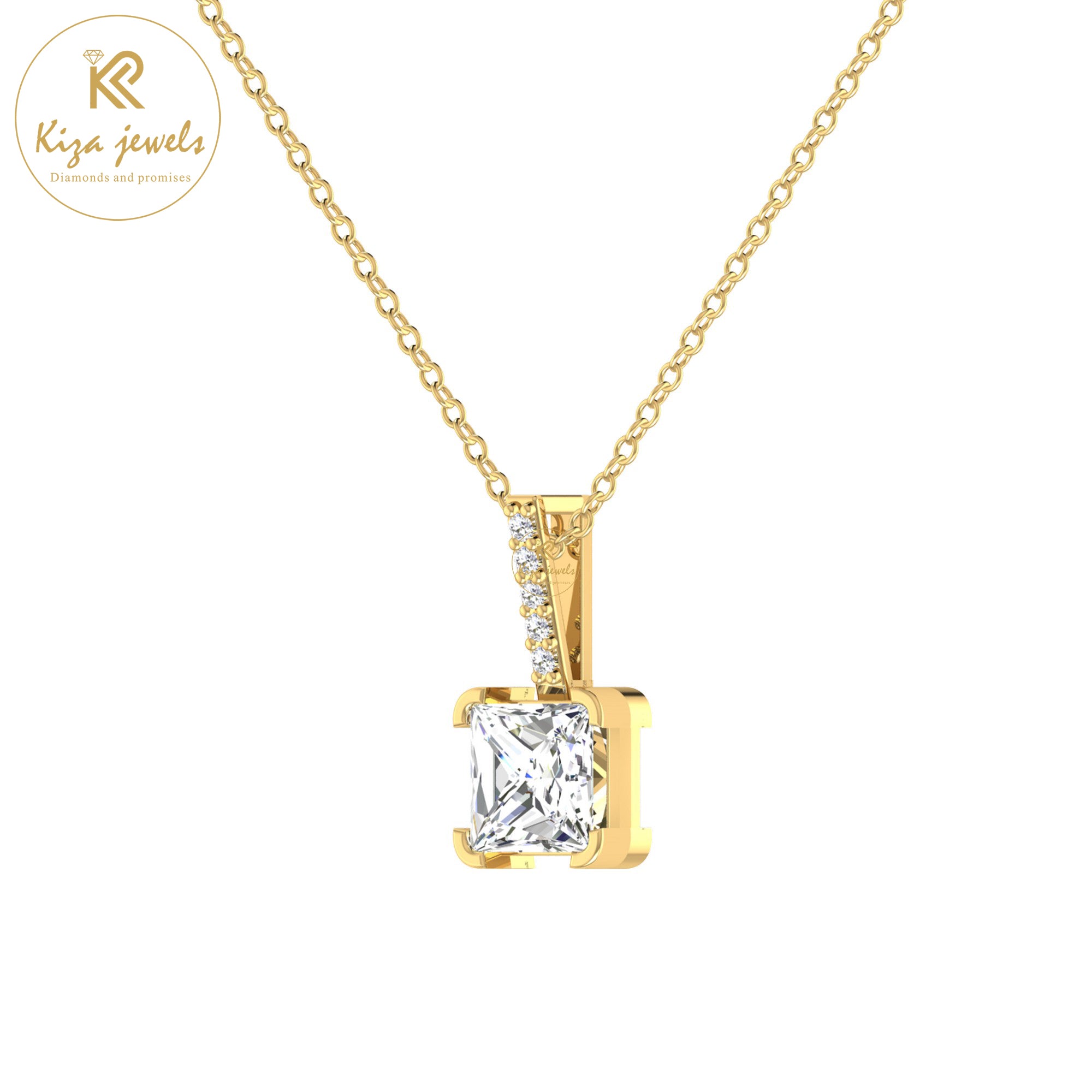 0.34 TDW Round & Princess Cut Diamond Custom Pendant With Chain