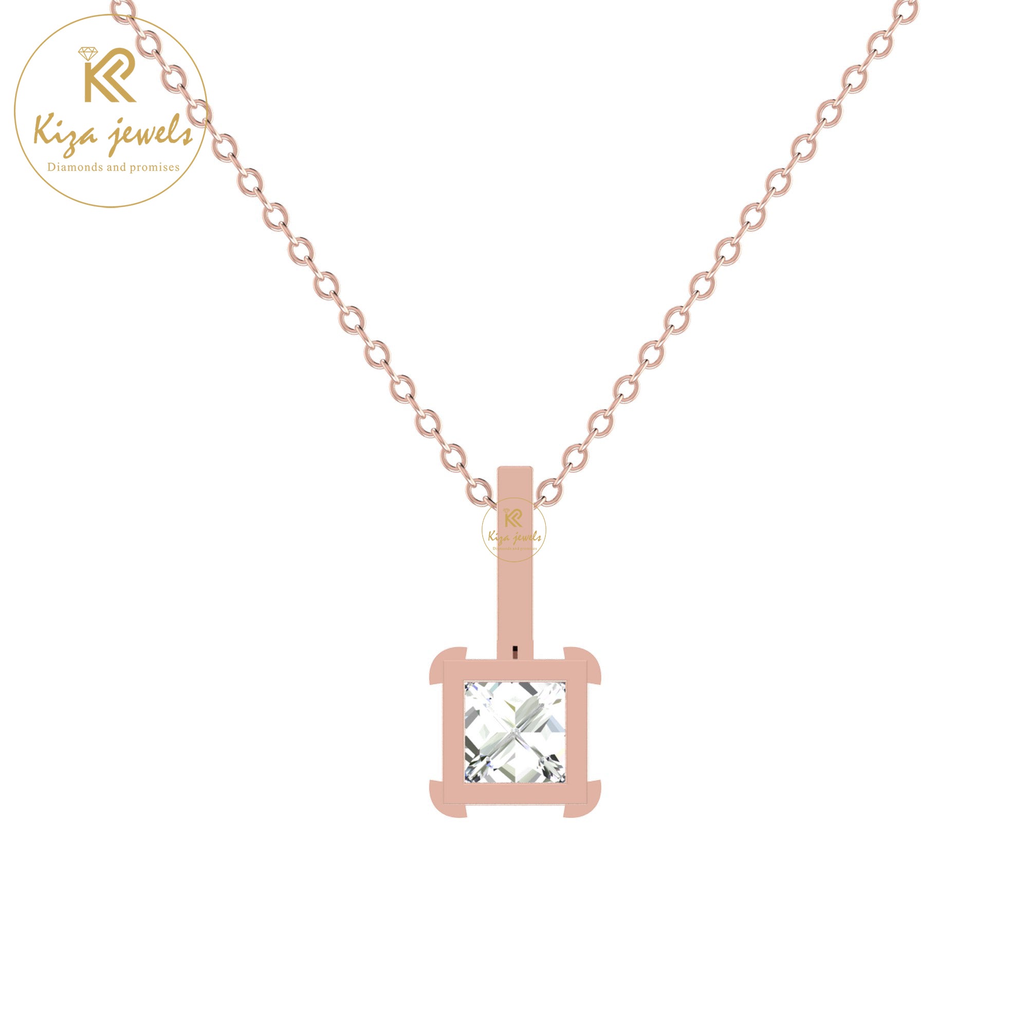 0.34 TDW Round & Princess Cut Diamond Custom Pendant With Chain