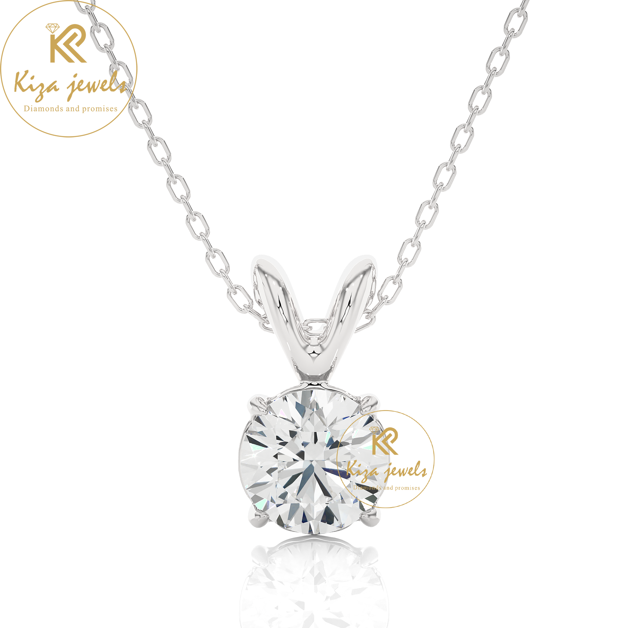 0.59 TDW Round Cut Diamond Solitaire Pendant With Chain