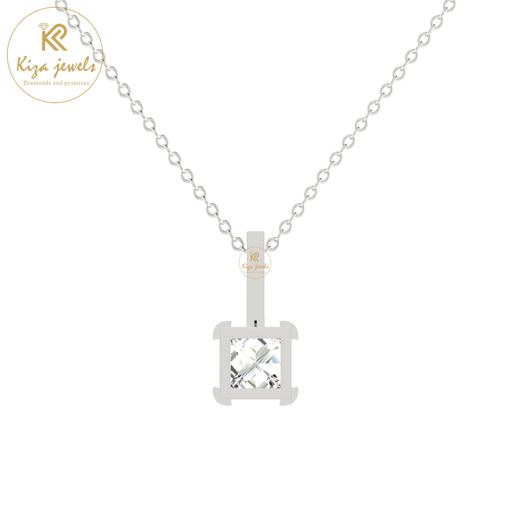 0.34 TDW Round & Princess Cut Diamond Custom Pendant With Chain