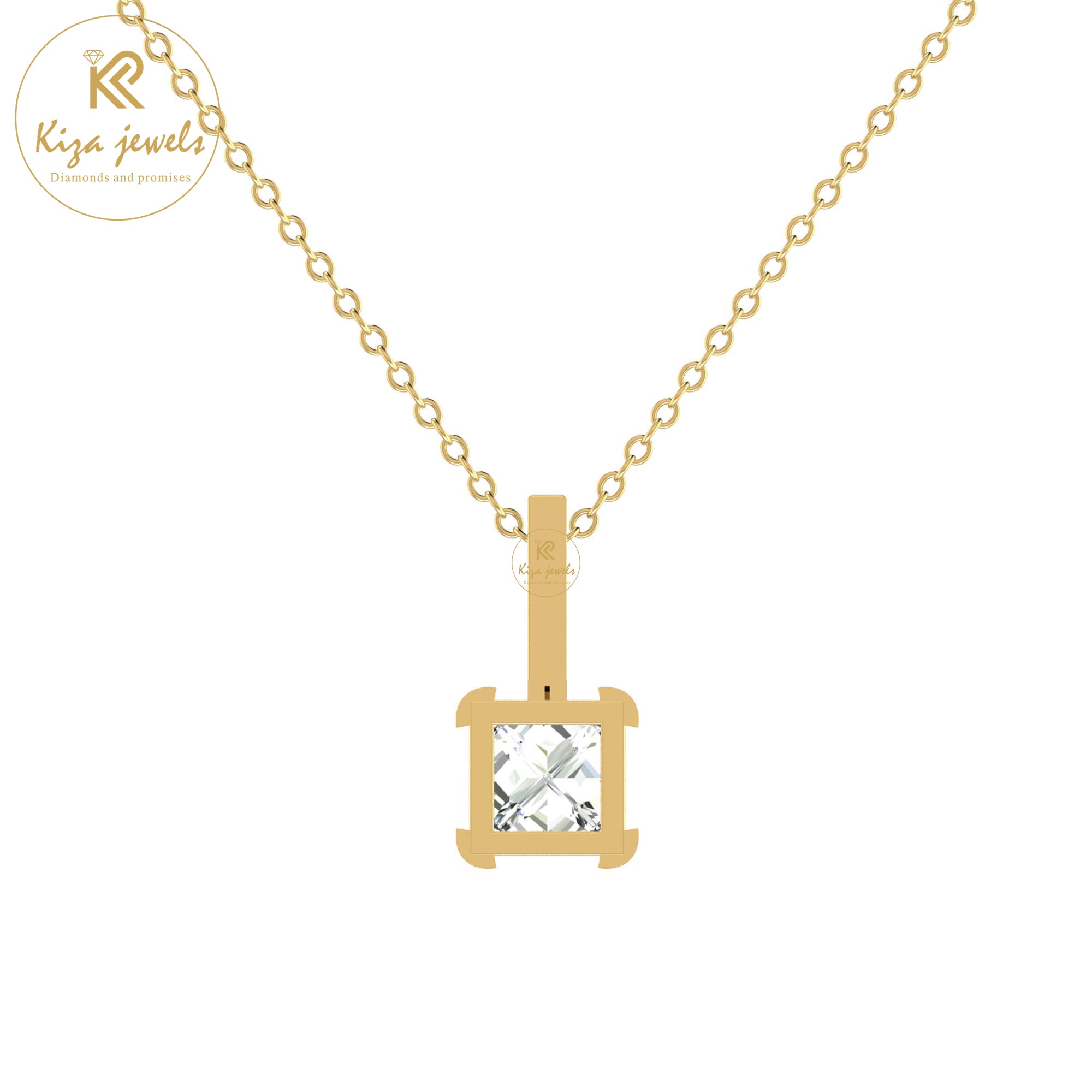 0.34 TDW Round & Princess Cut Diamond Custom Pendant With Chain