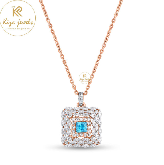 5.255 TDW F.B. Princess, Marquise & Round Cut Diamond Rose Gold Pendant-Earring With Chain