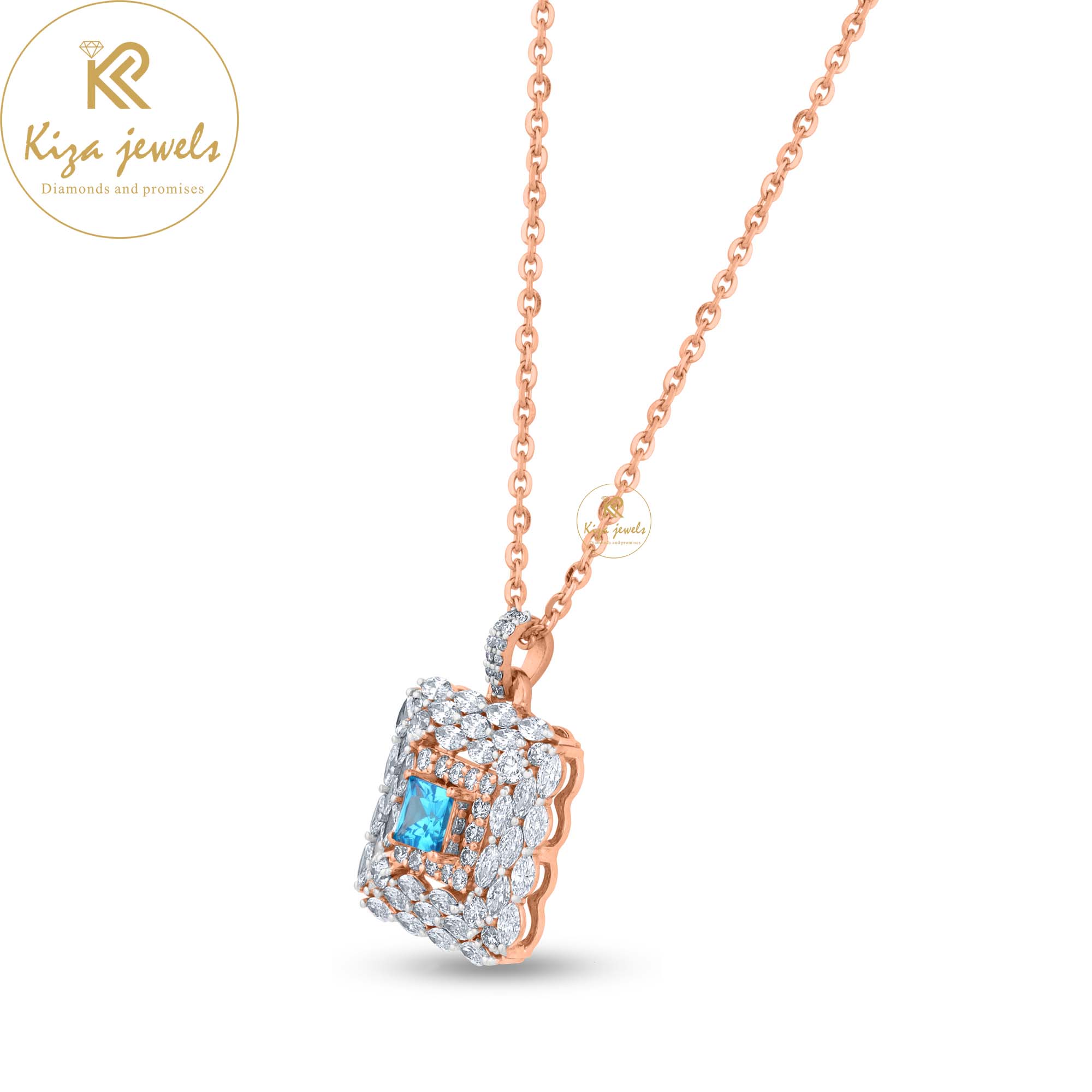 5.255 TDW F.B. Princess, Marquise & Round Cut Diamond Rose Gold Pendant-Earring With Chain