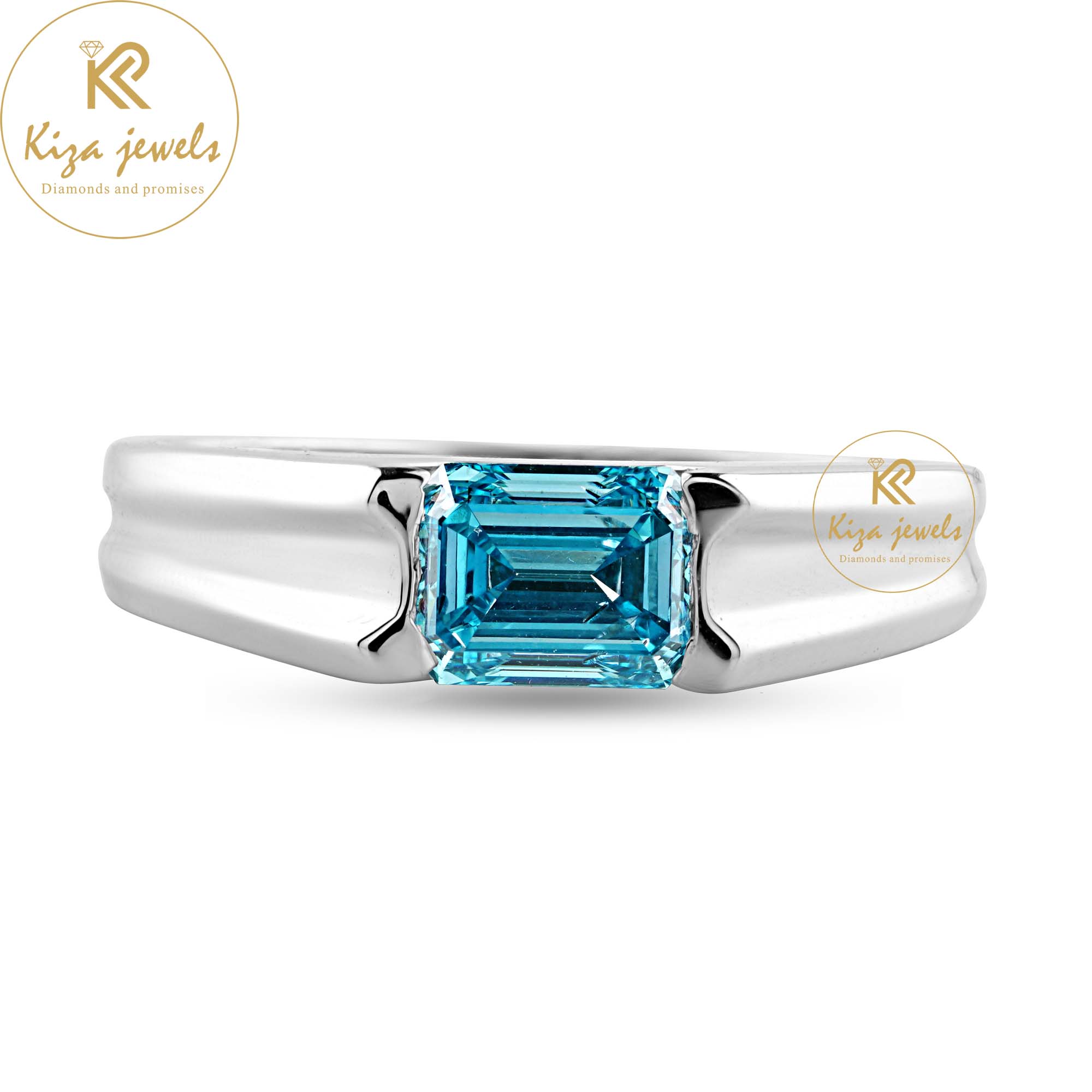 0.99 TDW Fancy Blue Emerald Cut Women's Solitaire Diamond Ring