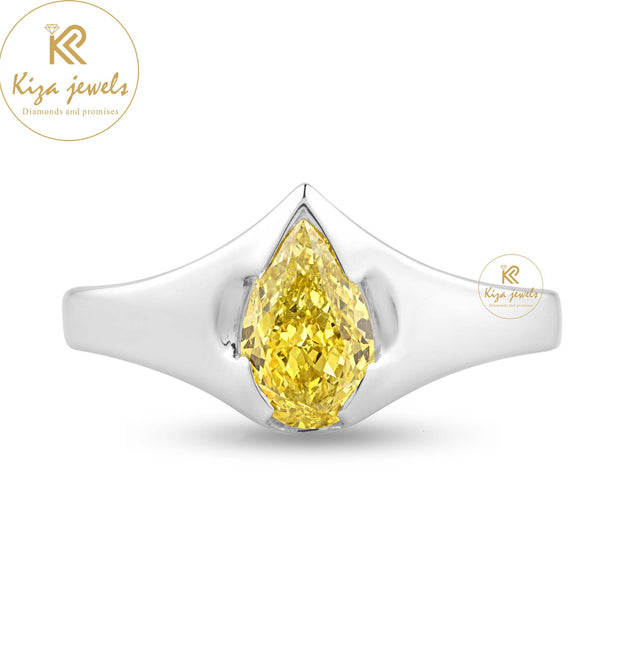 1.07 TDW Fancy yellow Pear Cut Women's Solitaire Diamond Ring