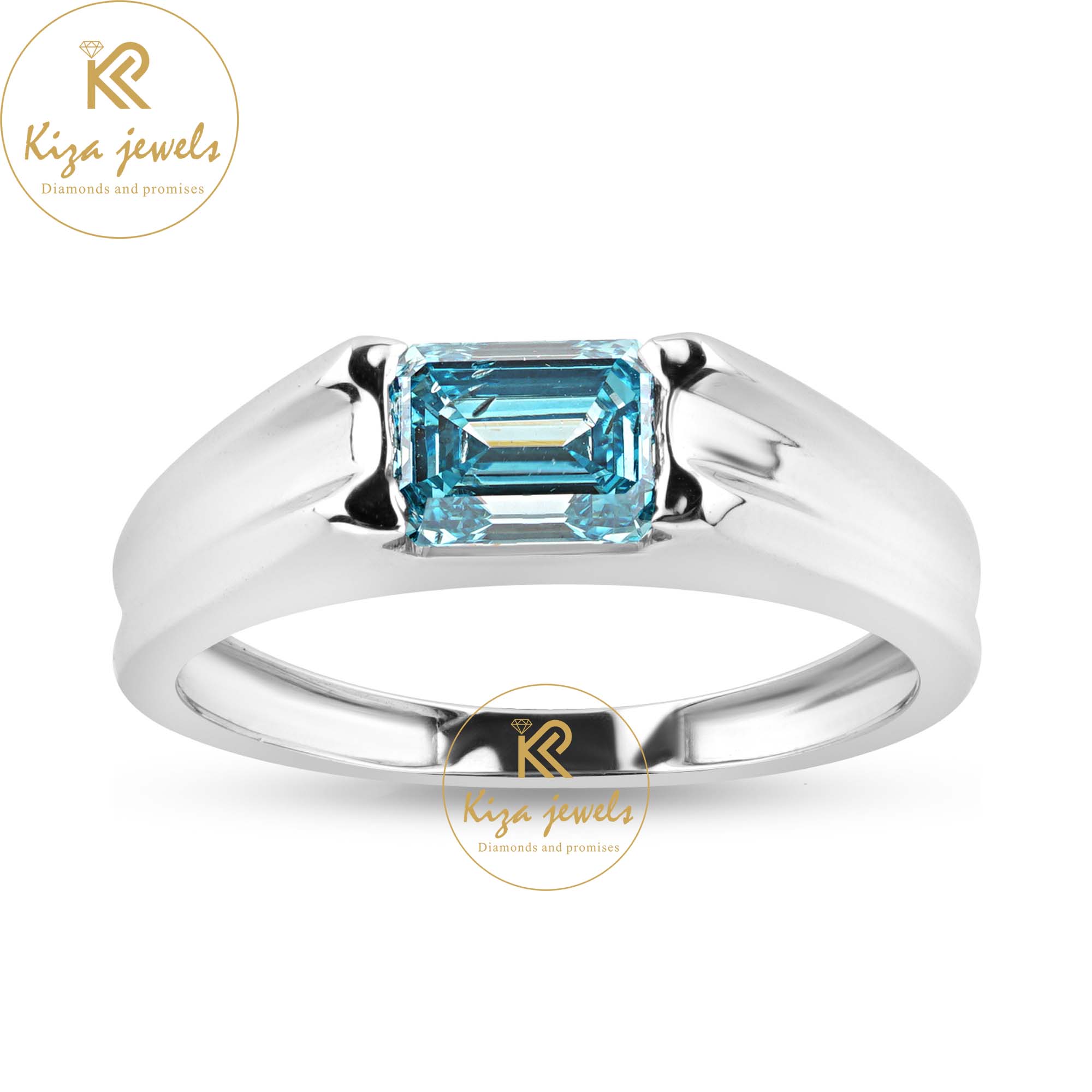 0.99 TDW Fancy Blue Emerald Cut Women's Solitaire Diamond Ring