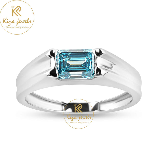 0.99 TDW Fancy Blue Emerald Cut Women's Solitaire Diamond Ring