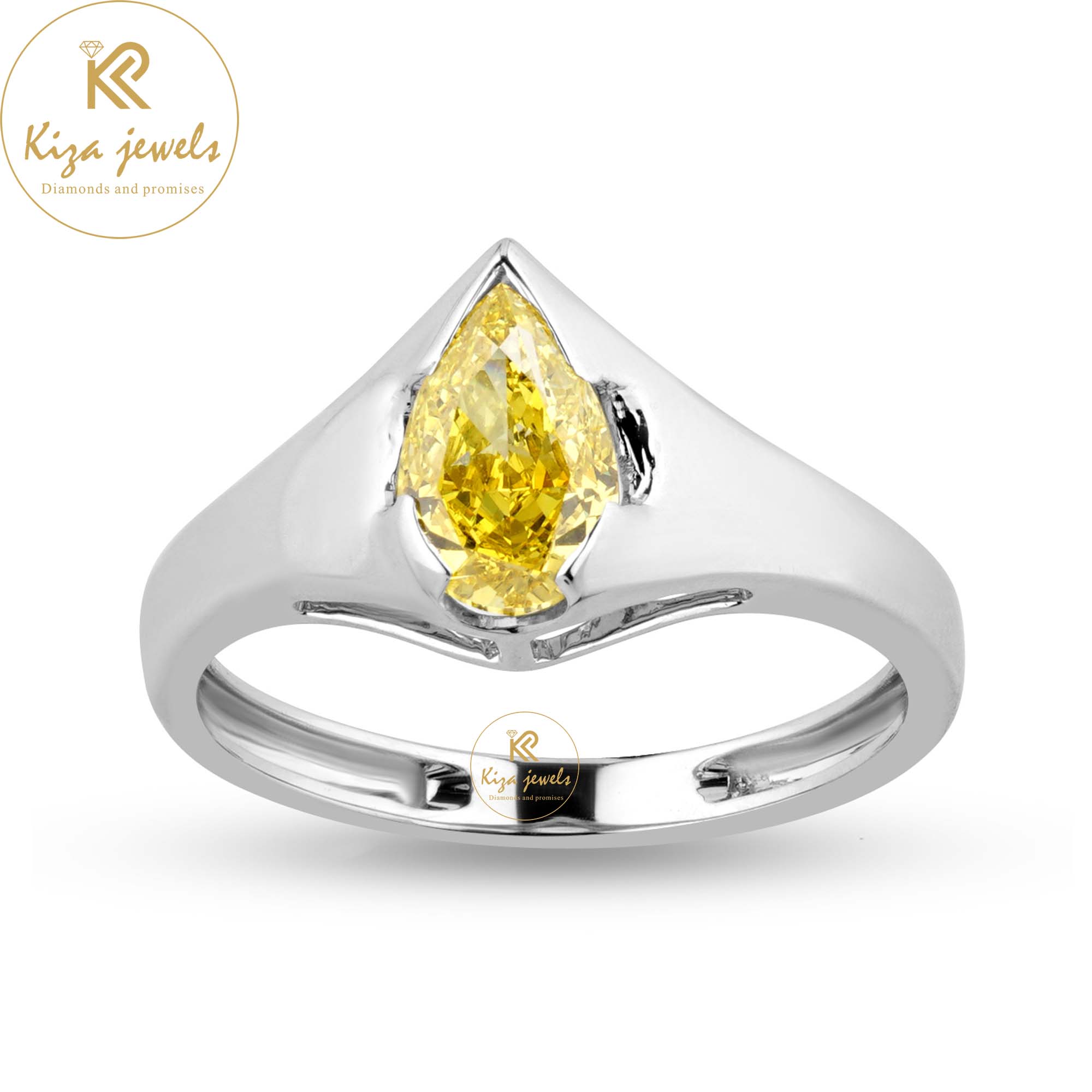 1.07 TDW Fancy yellow Pear Cut Women's Solitaire Diamond Ring