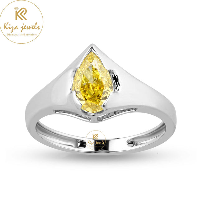 1.07 TDW Fancy yellow Pear Cut Women's Solitaire Diamond Ring