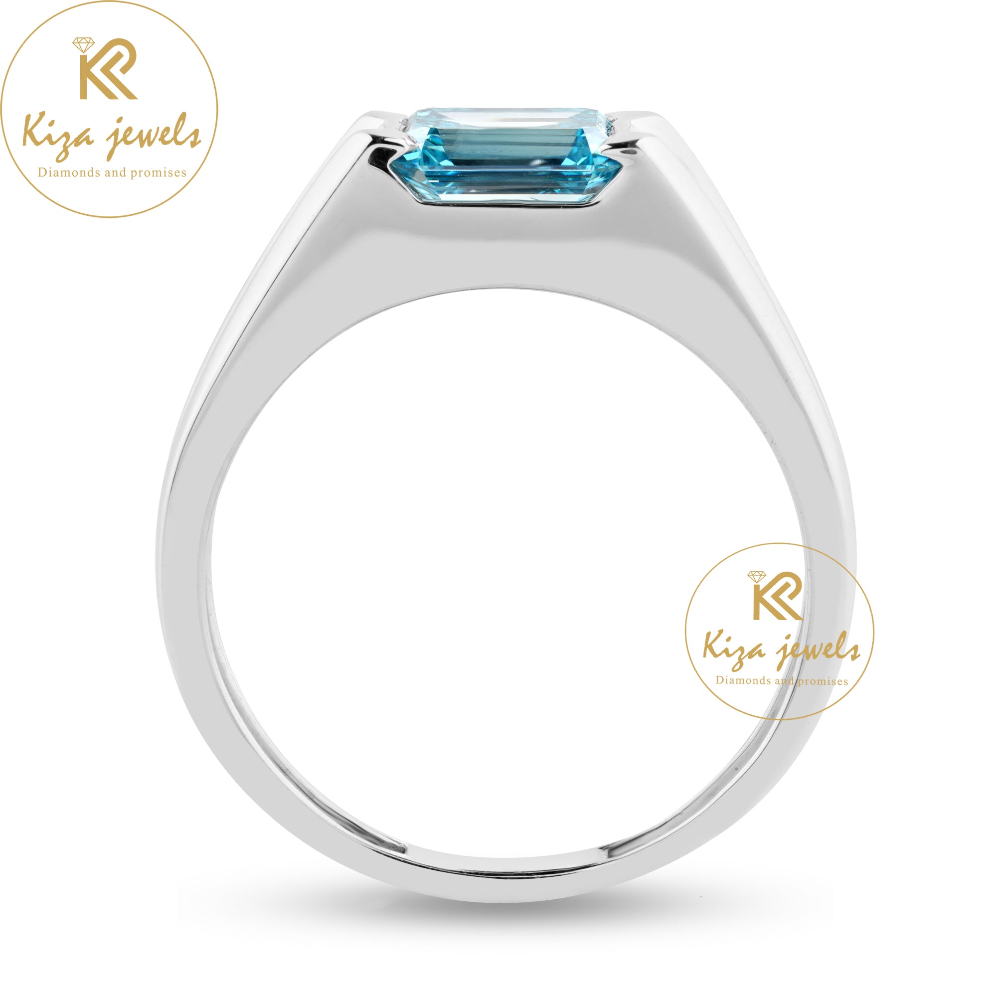 0.99 TDW Fancy Blue Emerald Cut Women's Solitaire Diamond Ring