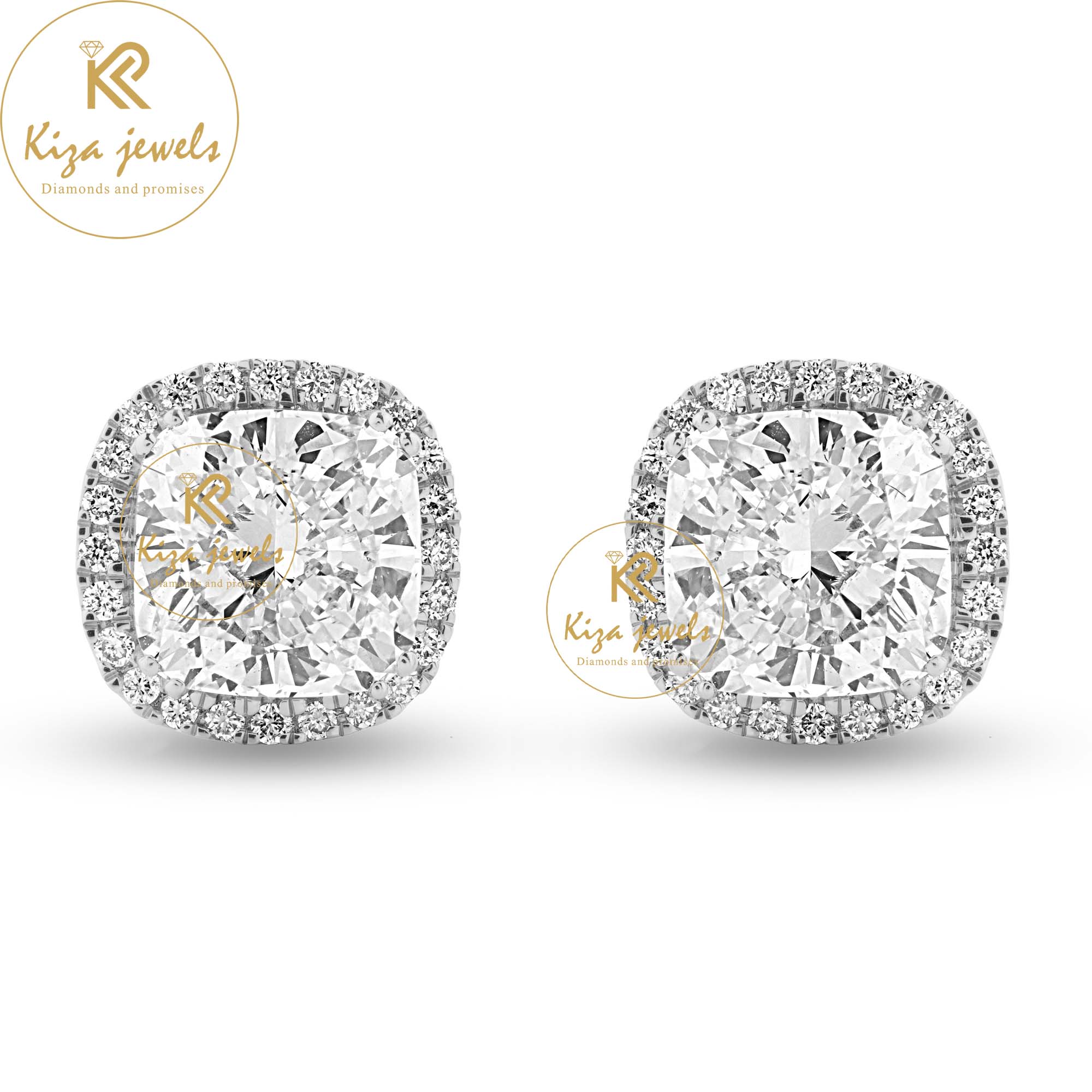 3.21 TDW Cushion & Round Cut Diamond Stud Earring