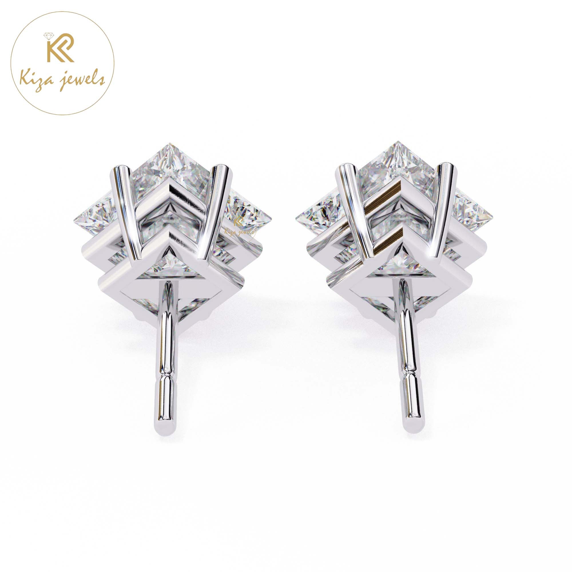 2.39 TDW Princess Cut Diamond Stud Earring