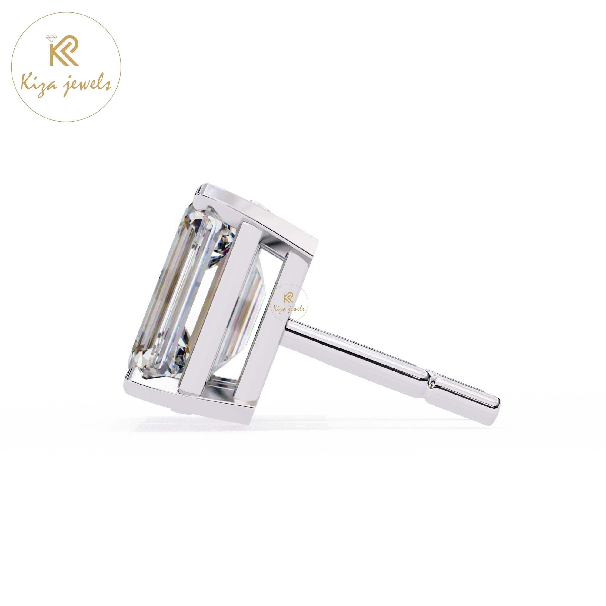 2.39 TDW Emerald Cut Diamond Stud Earring