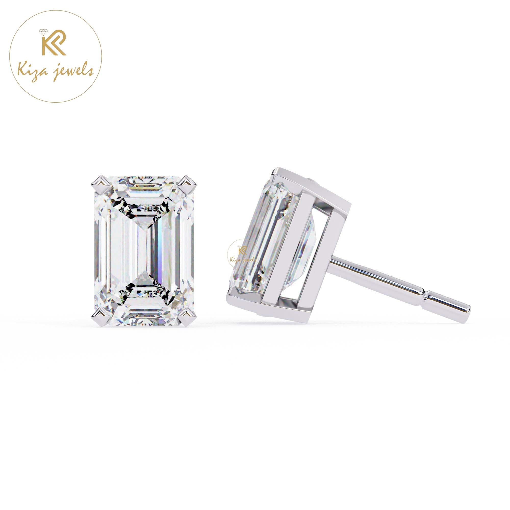 2.39 TDW Emerald Cut Diamond Stud Earring